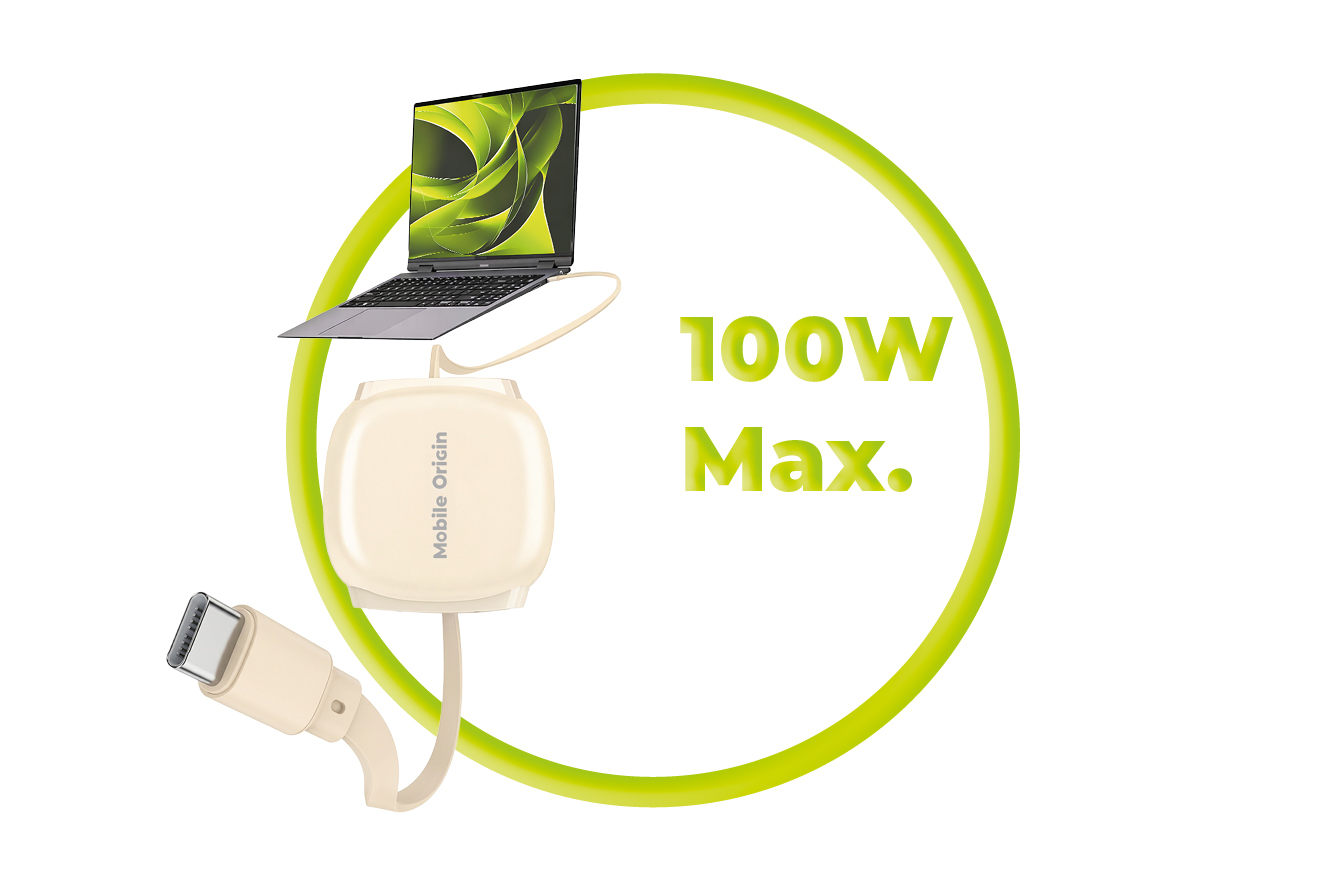 Mobile Origin CB7 100W visszahúzható USB-C - USB-C kábel - bézs