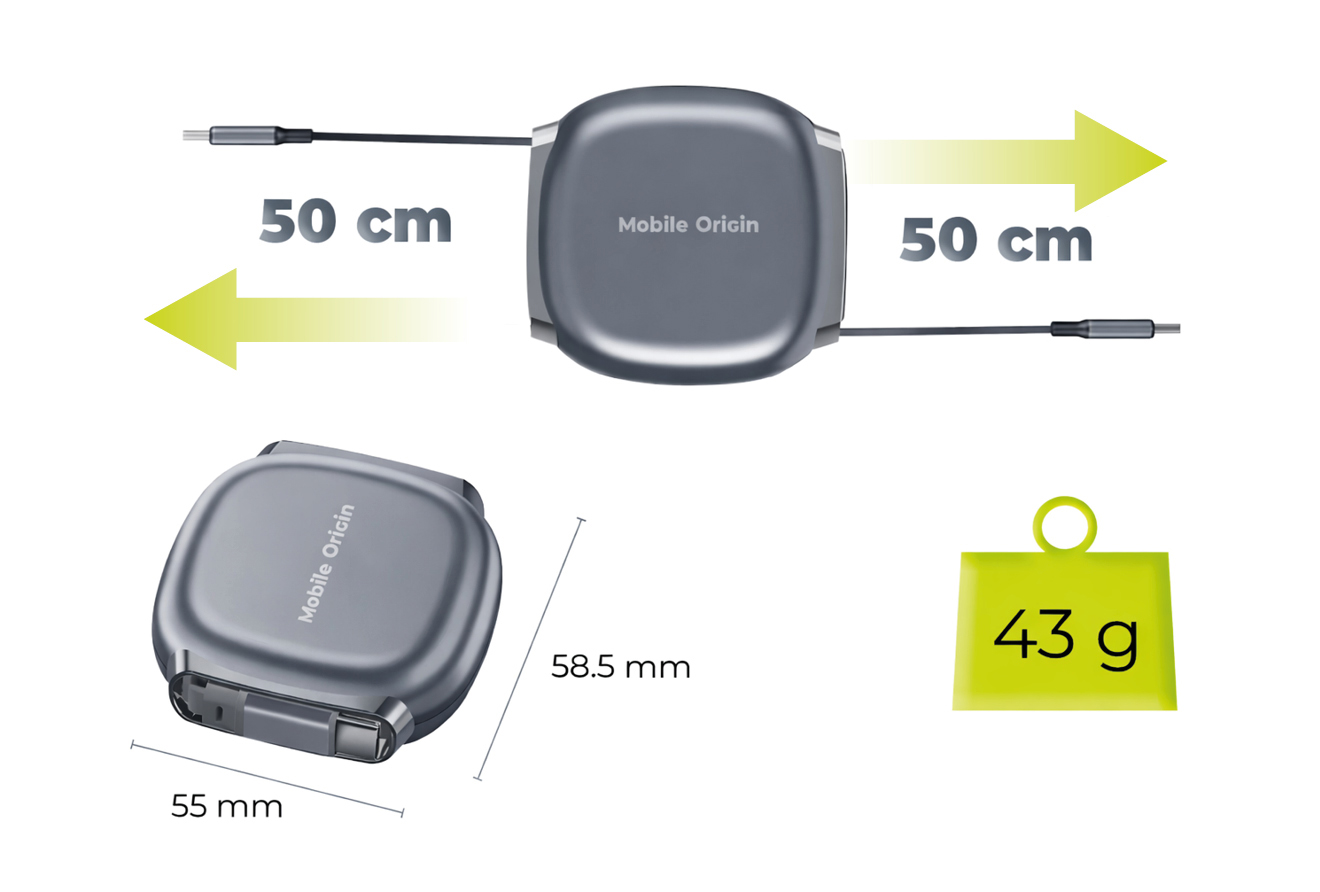Mobile Origin CB7 100W visszahúzható USB-C - USB-C kábel - asztroszürke