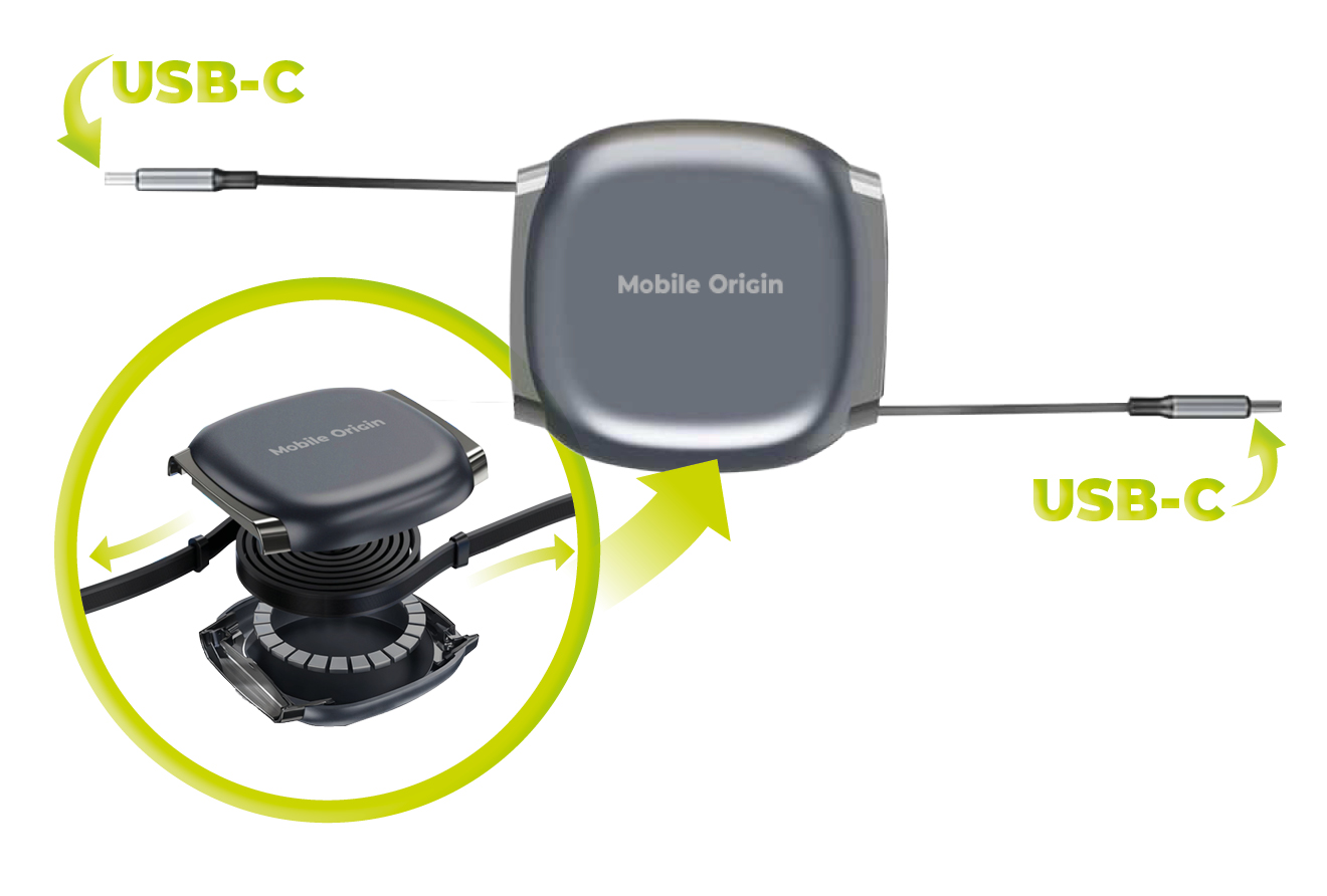 Mobile Origin CB7 100W visszahúzható USB-C - USB-C kábel - asztroszürke