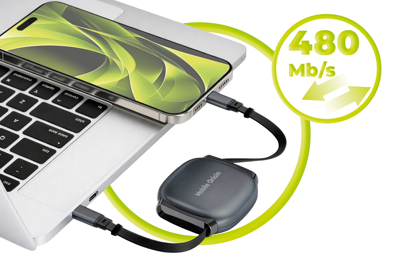 Mobile Origin CB7 100W visszahúzható USB-C - USB-C kábel - asztroszürke
