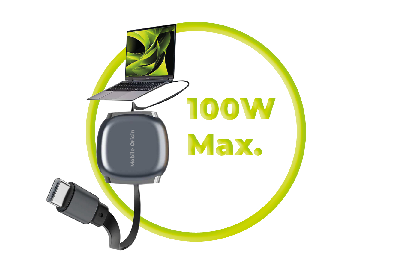 Mobile Origin CB7 100W visszahúzható USB-C - USB-C kábel - asztroszürke