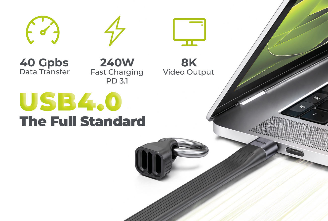 Mobile Origin CB17 240W 40Gbps 8K USB-C kulcstartós kábel - fekete