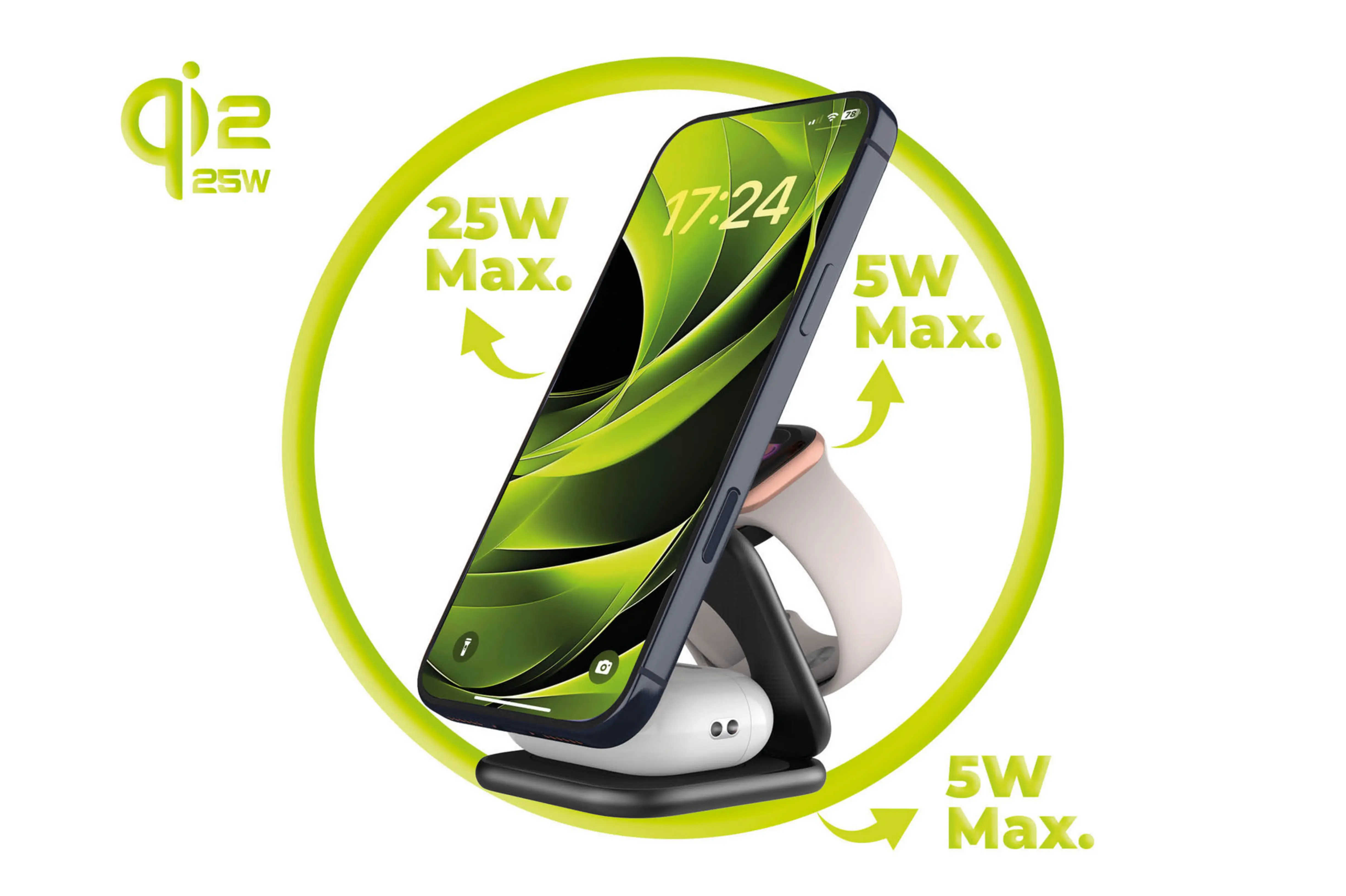 Mobile Origin 3in1 Qi2 25W összehajtható vezeték nélküli töltő - matt fekete