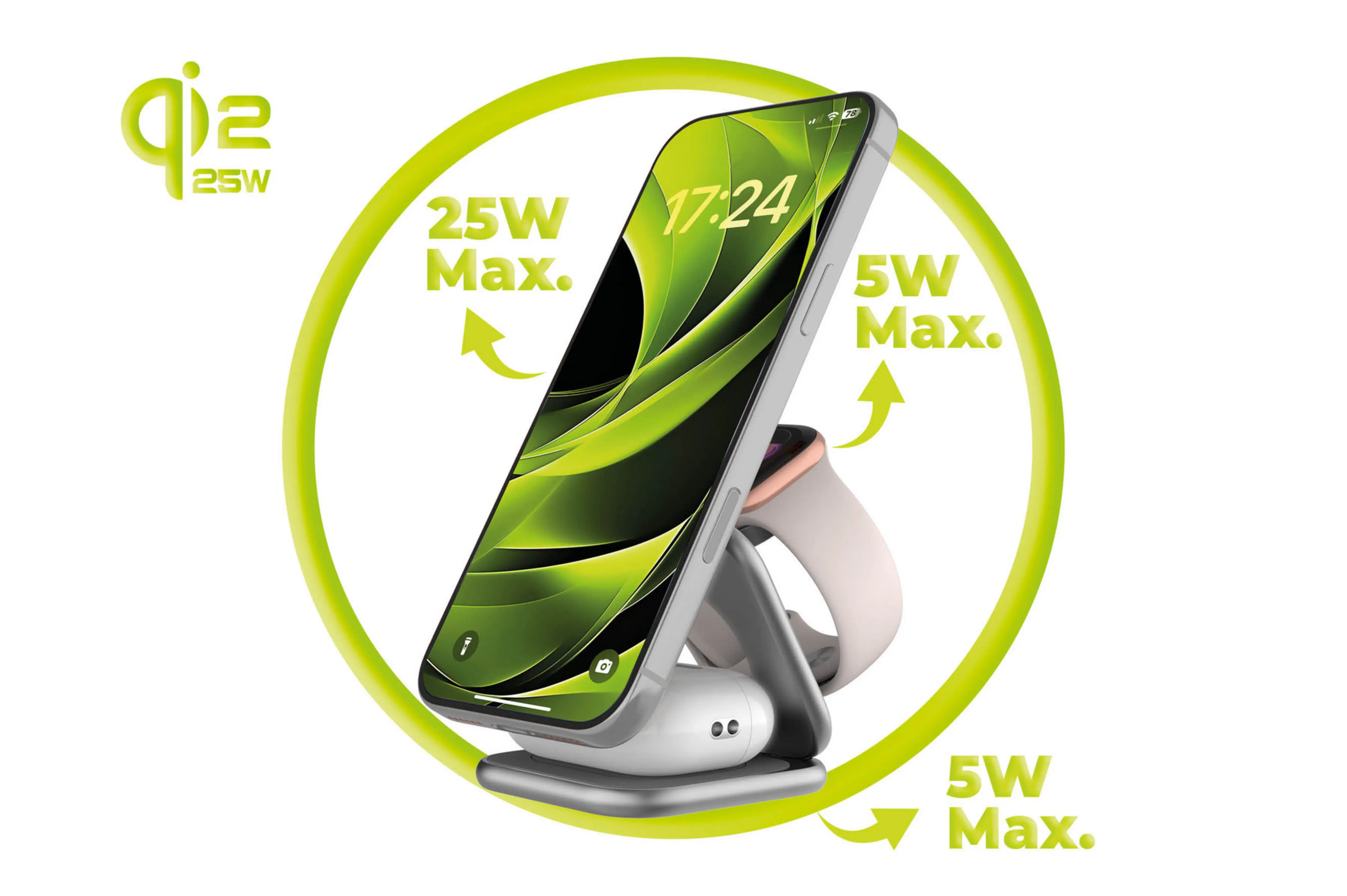 Mobile Origin 3in1 Qi2 25W összehajtható vezeték nélküli töltő - ezüst