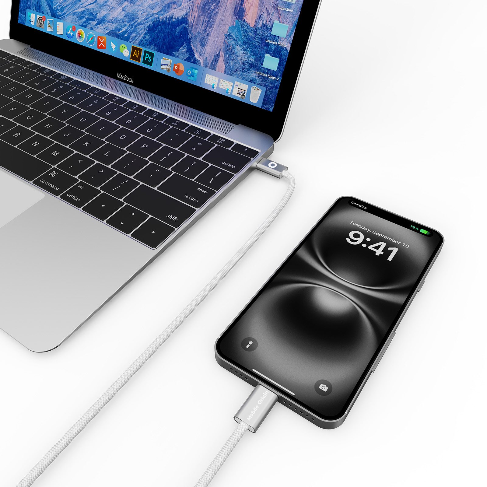 Mobile Origin 60W USB-C - USB-C kábel, 1m - fehér