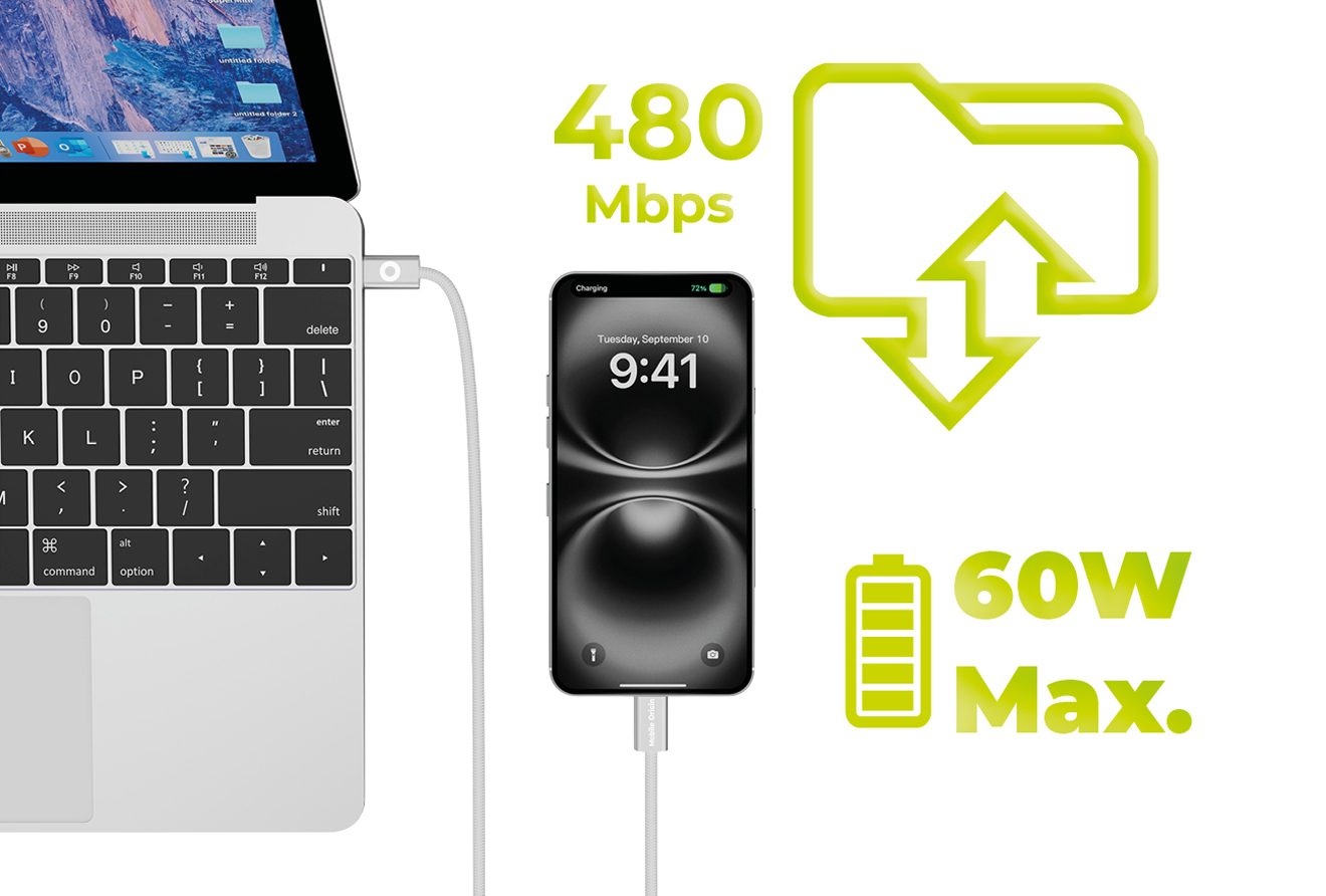 Mobile Origin 60W USB-C - USB-C kábel, 1m - fehér