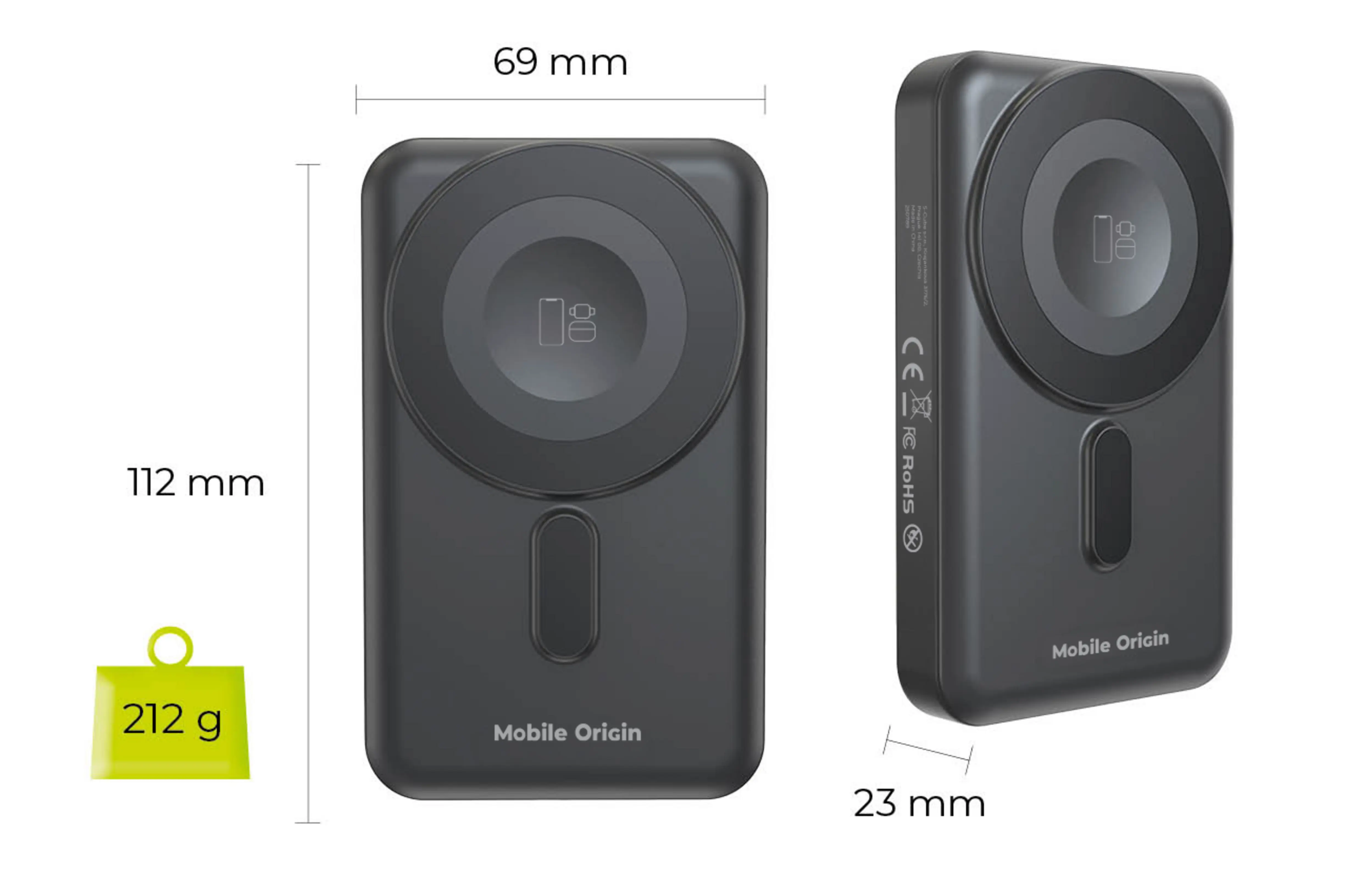 Mobile Origin 10 000mAh mágneses powerbank USB-C és Lightning kábellel