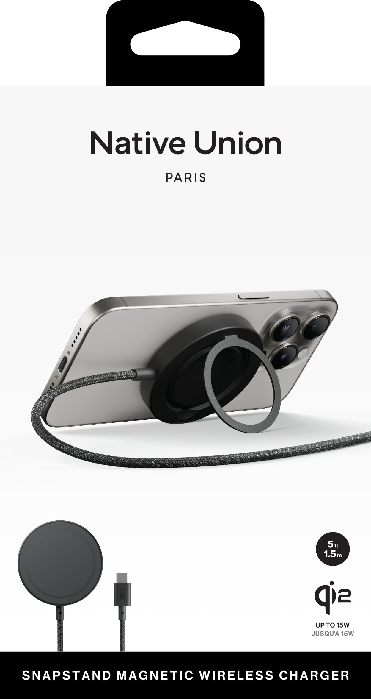 Native Union Snapstand Qi2 vezeték nélküli tőltő - fekete