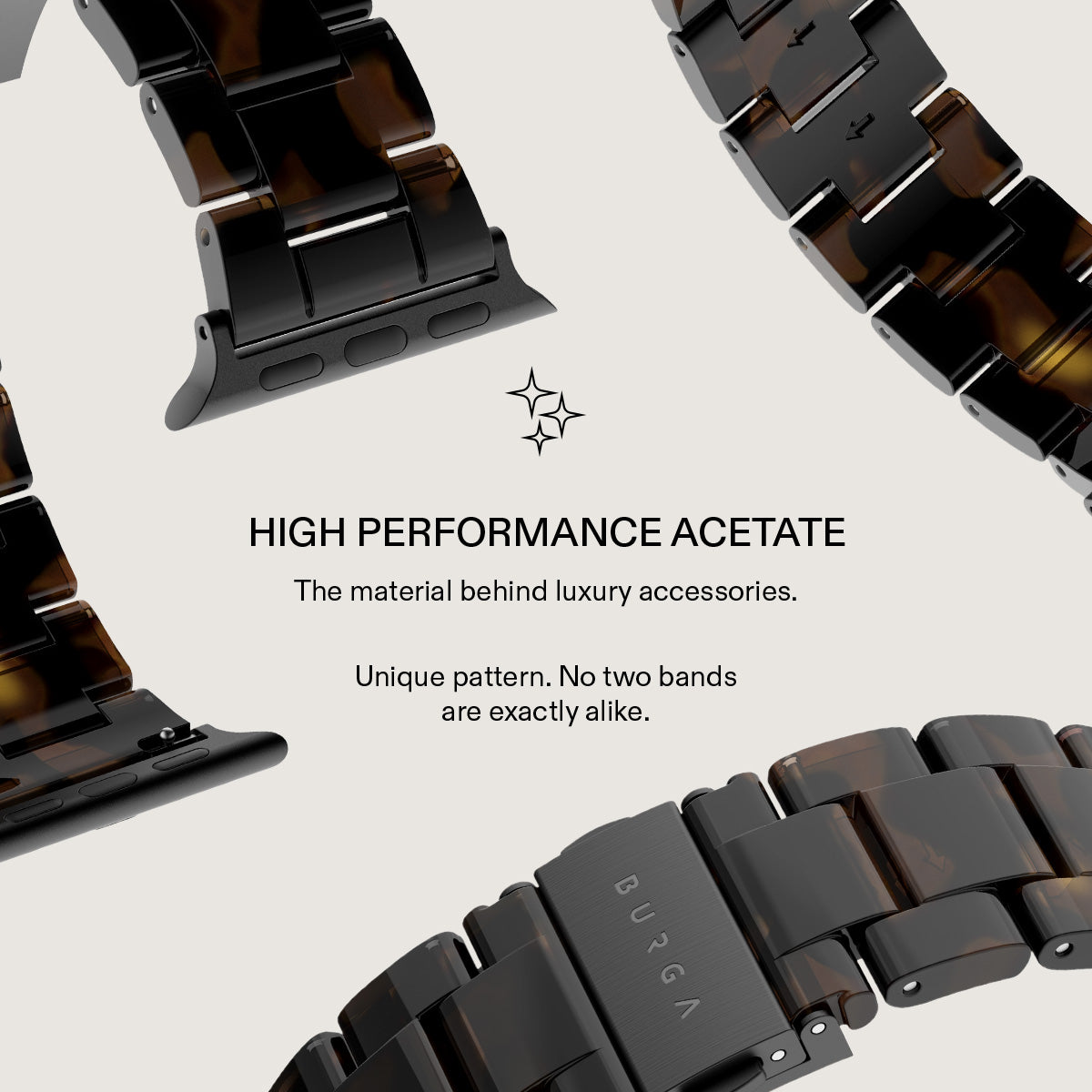BURGA Apple Watch 38/40/41mm acetát szíj - fekete (fekete szerkezet)