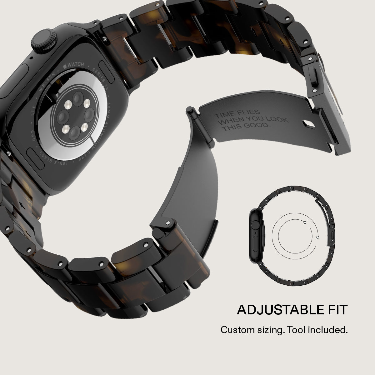 BURGA Apple Watch 38/40/41mm acetát szíj - fekete (fekete szerkezet)