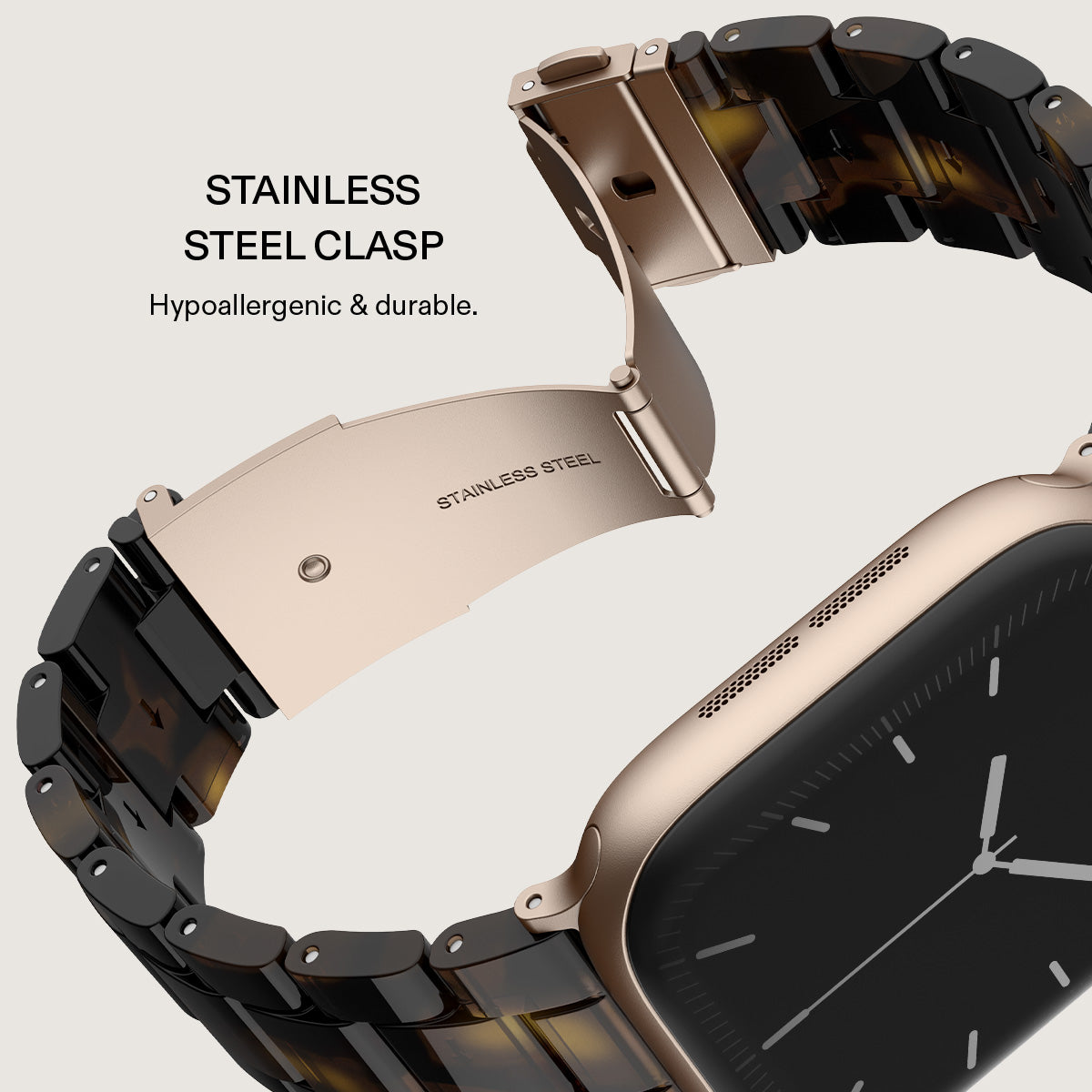 BURGA Apple Watch 38/40/41mm acetát szíj - fekete (rózsaarany szerkezet)