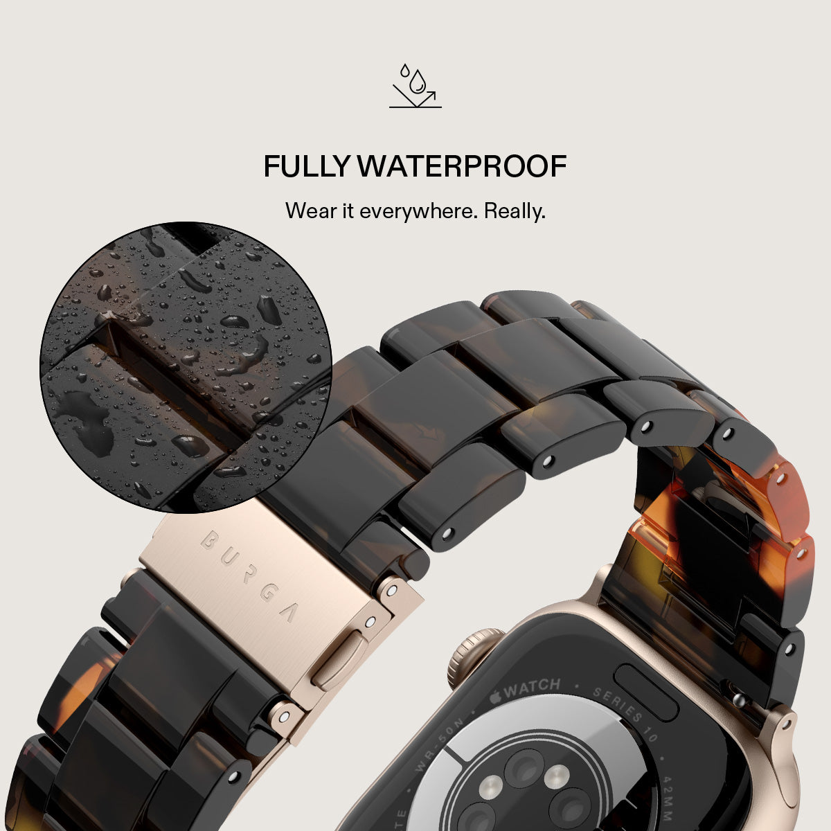 BURGA Apple Watch 44/45/46/49mm acetát szíj - fekete (rózsaarany szerkezet)