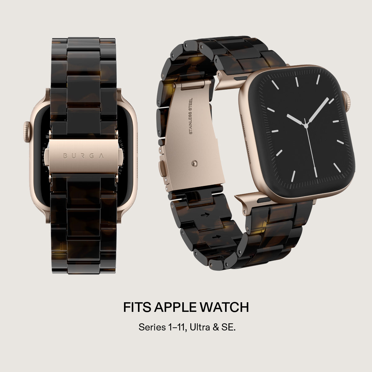 BURGA Apple Watch 44/45/46/49mm acetát szíj - fekete (rózsaarany szerkezet)