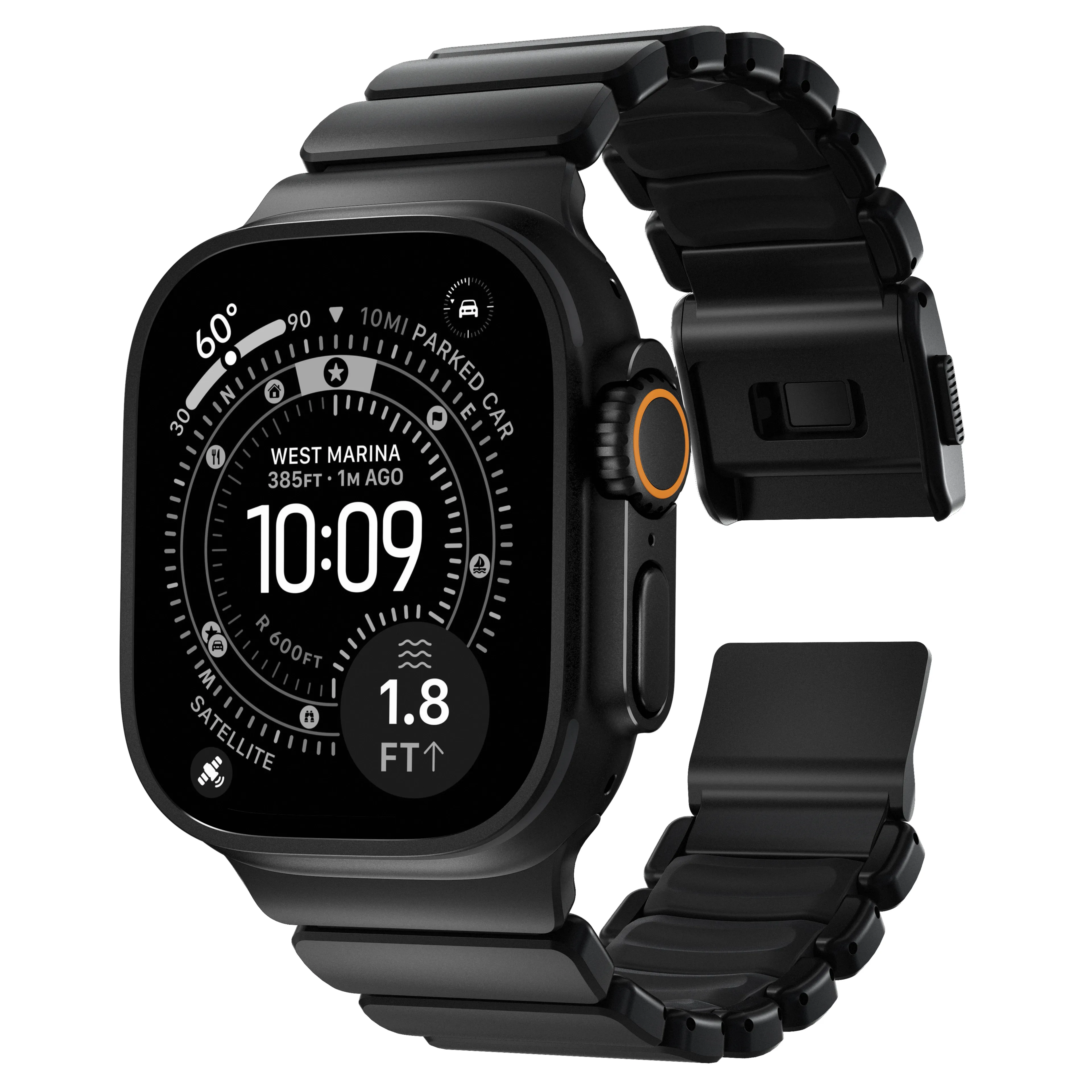 NOMAD Stratos Apple Watch 44/45/46/49mm-es titán szíj - fekete