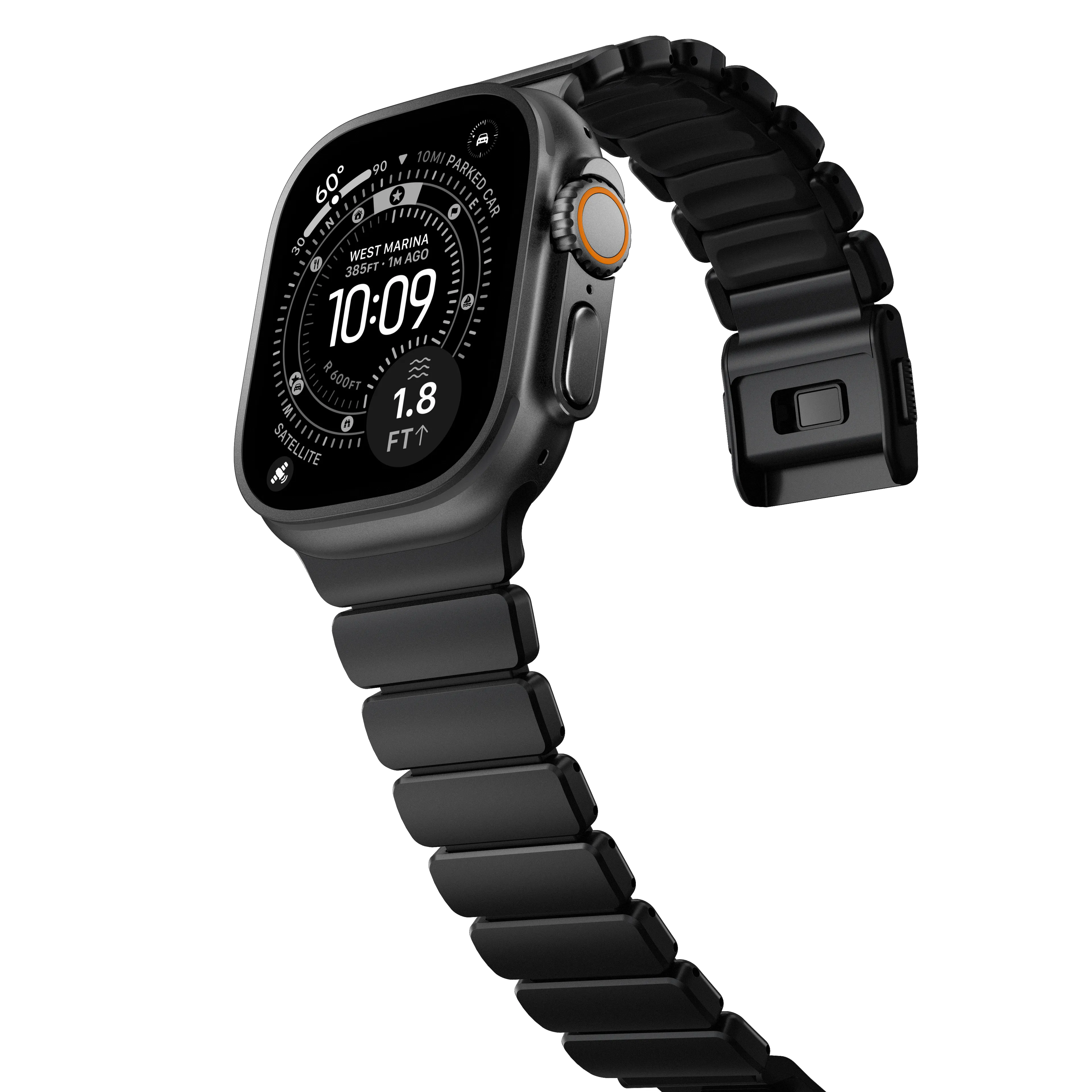 NOMAD Stratos Apple Watch 44/45/46/49mm-es titán szíj - fekete
