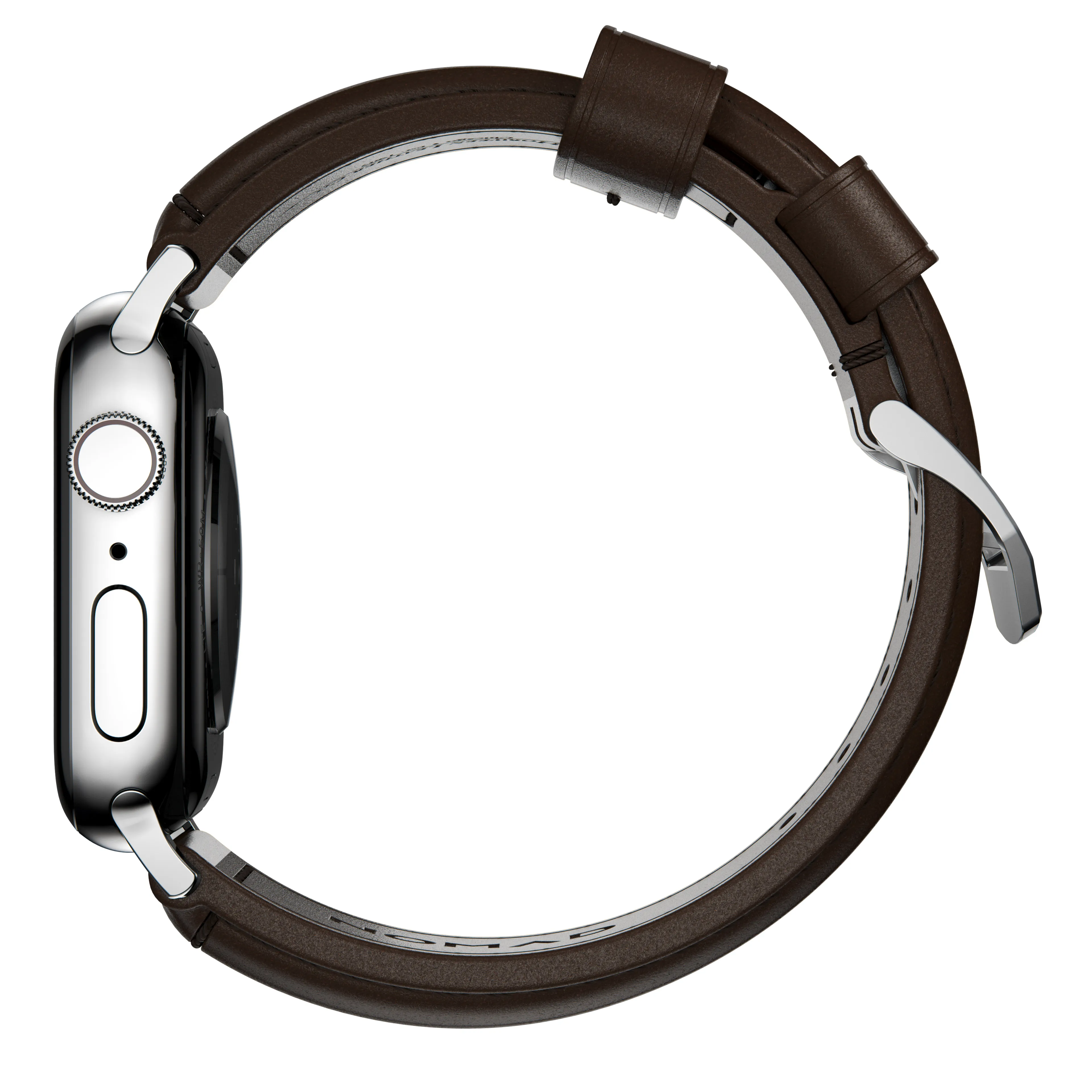 NOMAD Tradicionális Apple Watch 44/45/46/49mm bőrszíj ezüst csattal - barna