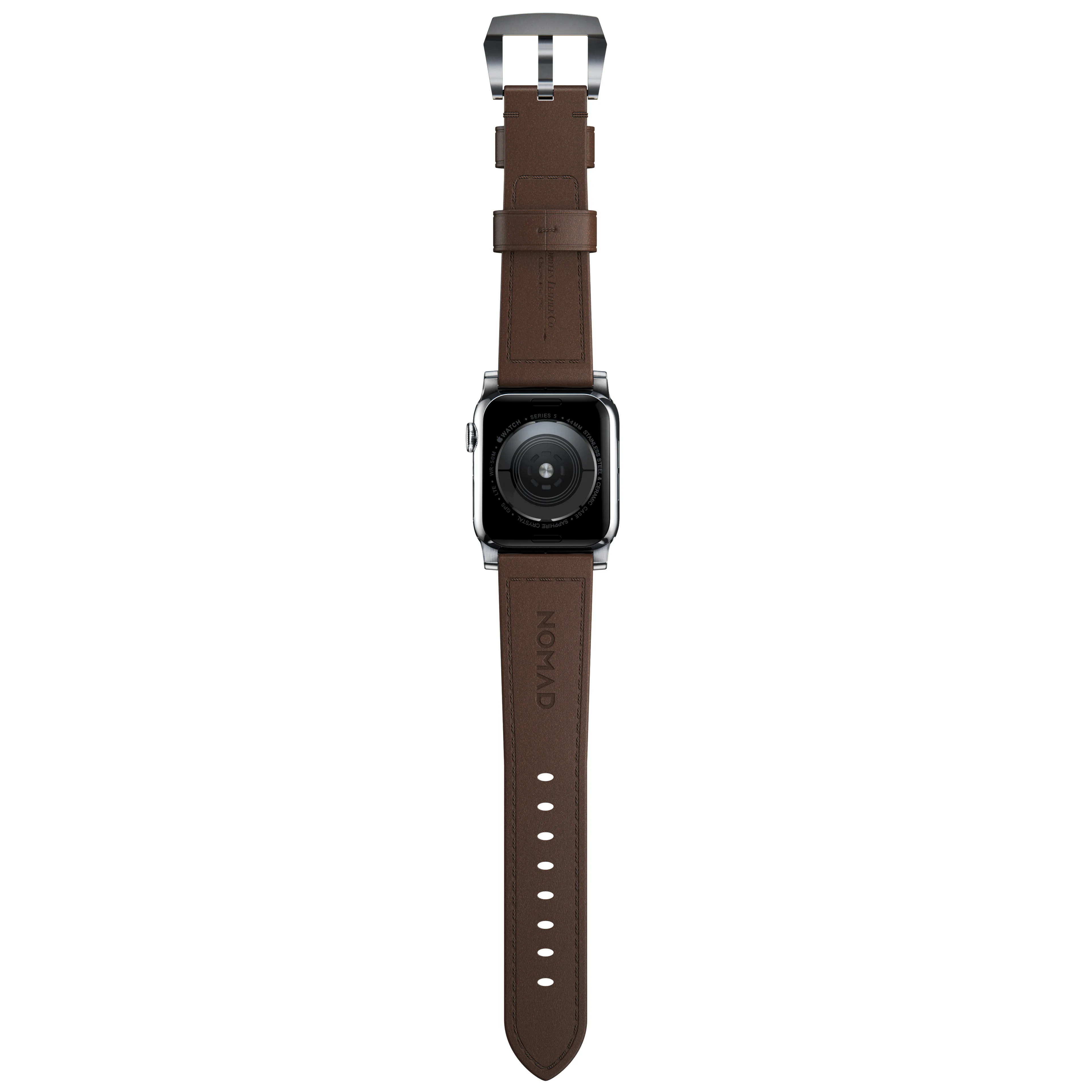 NOMAD Tradicionális Apple Watch 44/45/46/49mm bőrszíj ezüst csattal - barna