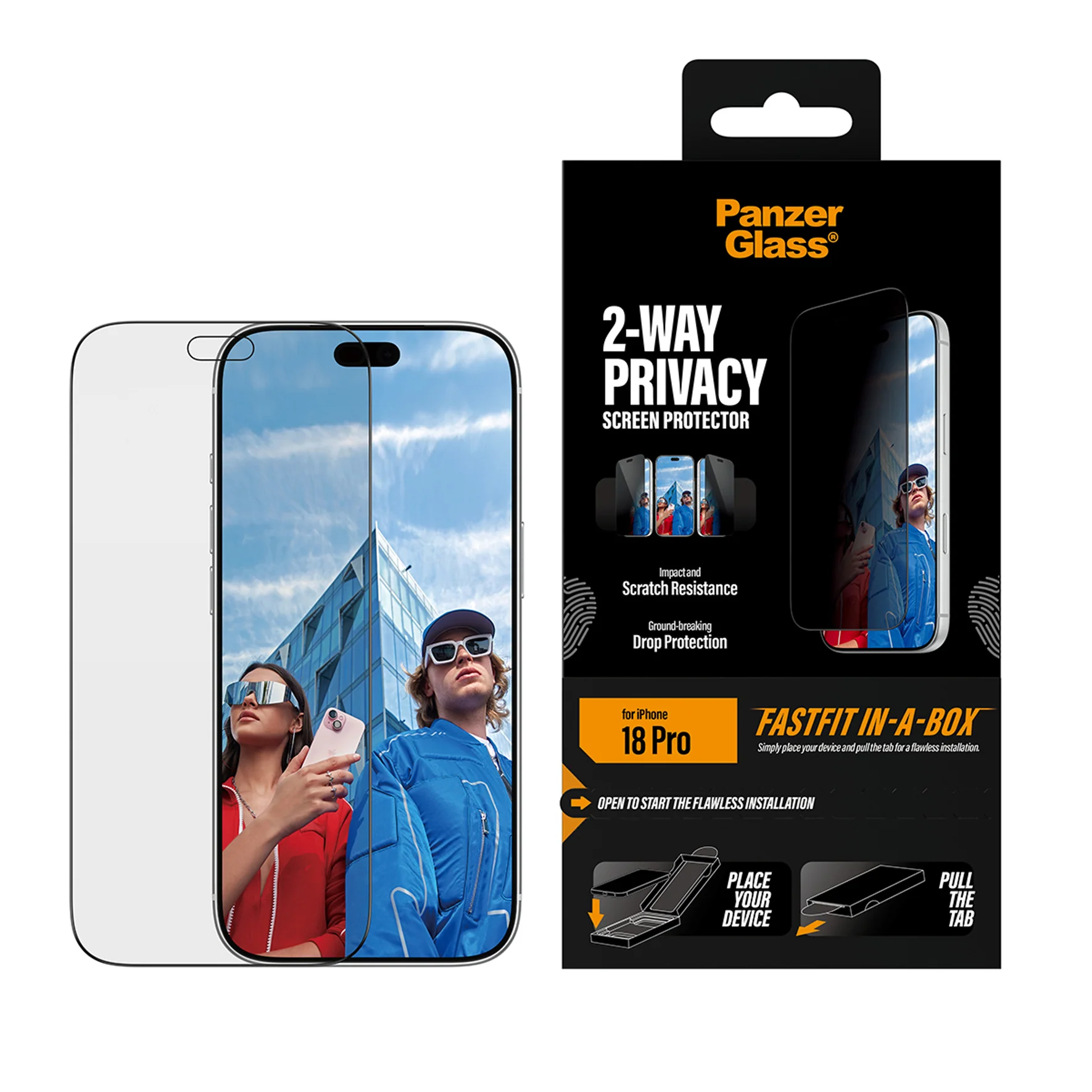 PanzerGlass 2-Way iPhone iPhone 18 Pro - Ultra-Wide Fit betekintésgátló kijelzővédő fólia