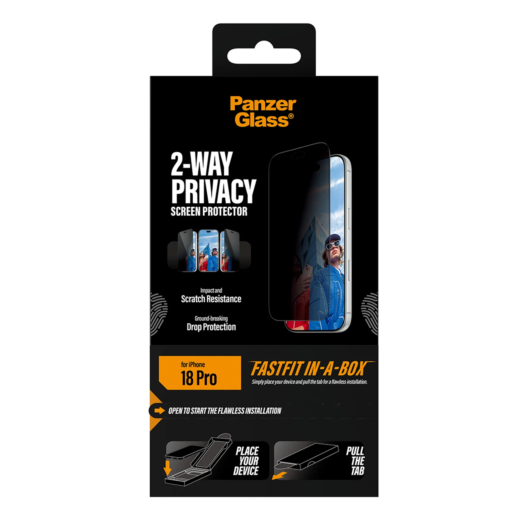 PanzerGlass 2-Way iPhone iPhone 18 Pro - Ultra-Wide Fit betekintésgátló kijelzővédő fólia