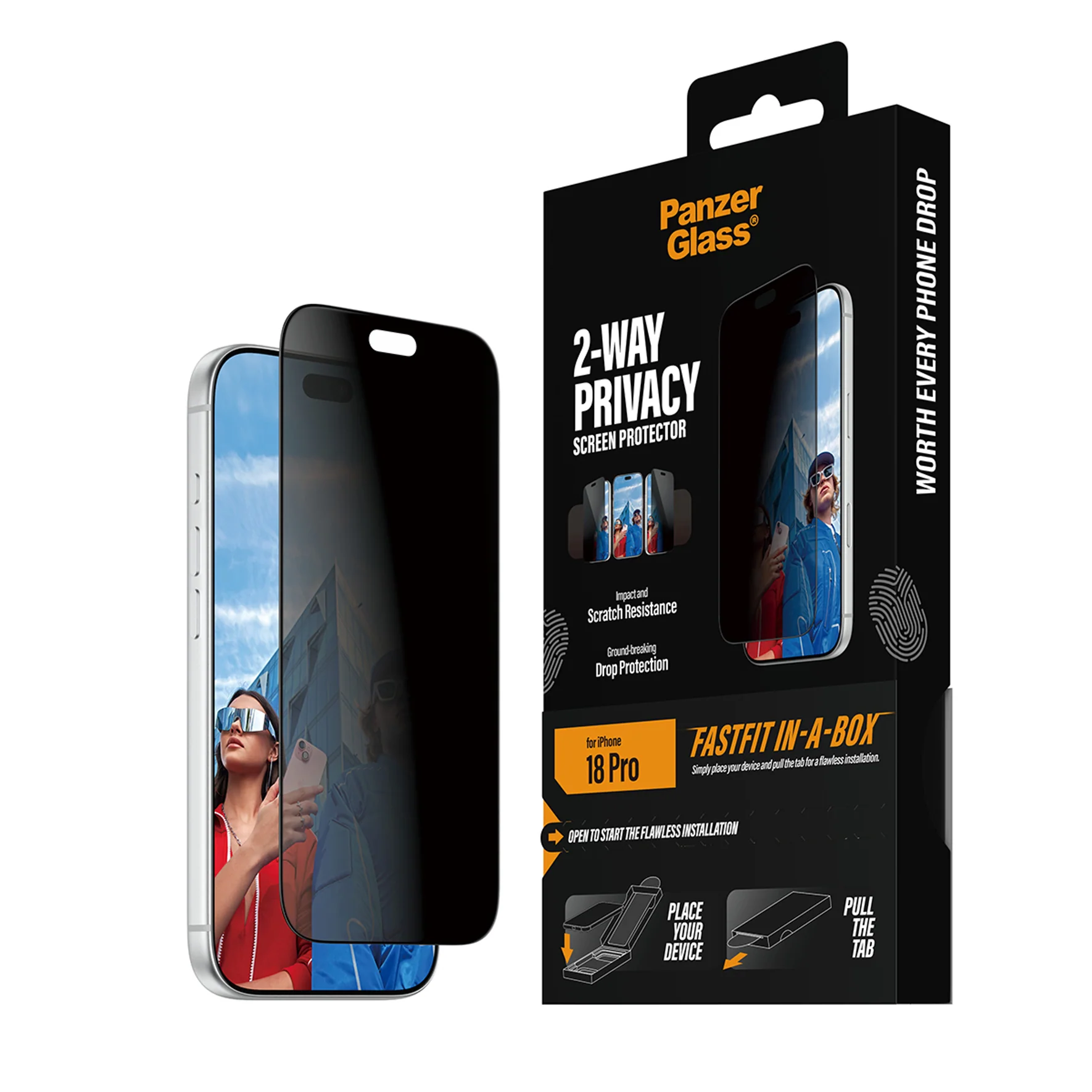 PanzerGlass 2-Way iPhone iPhone 18 Pro - Ultra-Wide Fit betekintésgátló kijelzővédő fólia