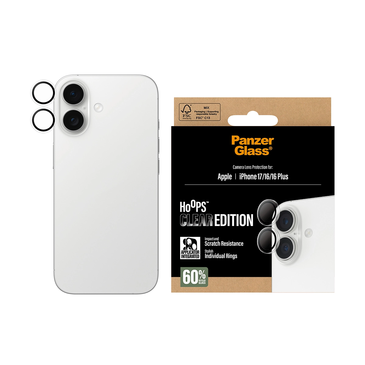 PANZERGLASS Hoops iPhone 16 és 16 Plus, iPhone 17 kameralencse-védő - áttetsző