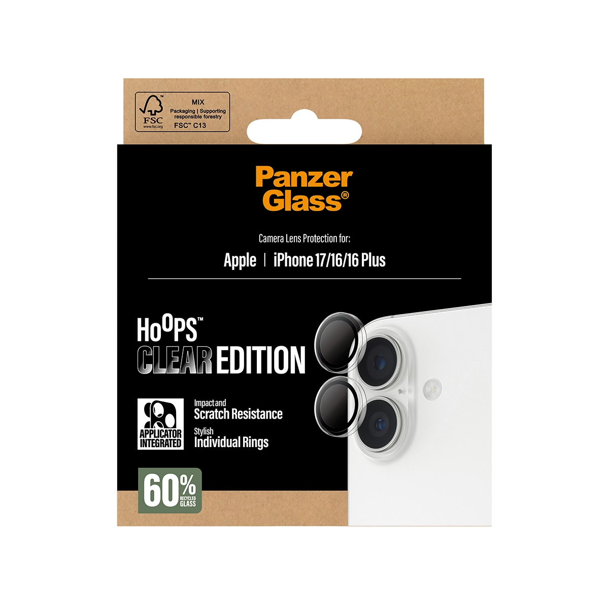 PANZERGLASS Hoops iPhone 16 és 16 Plus, iPhone 17 kameralencse-védő - áttetsző