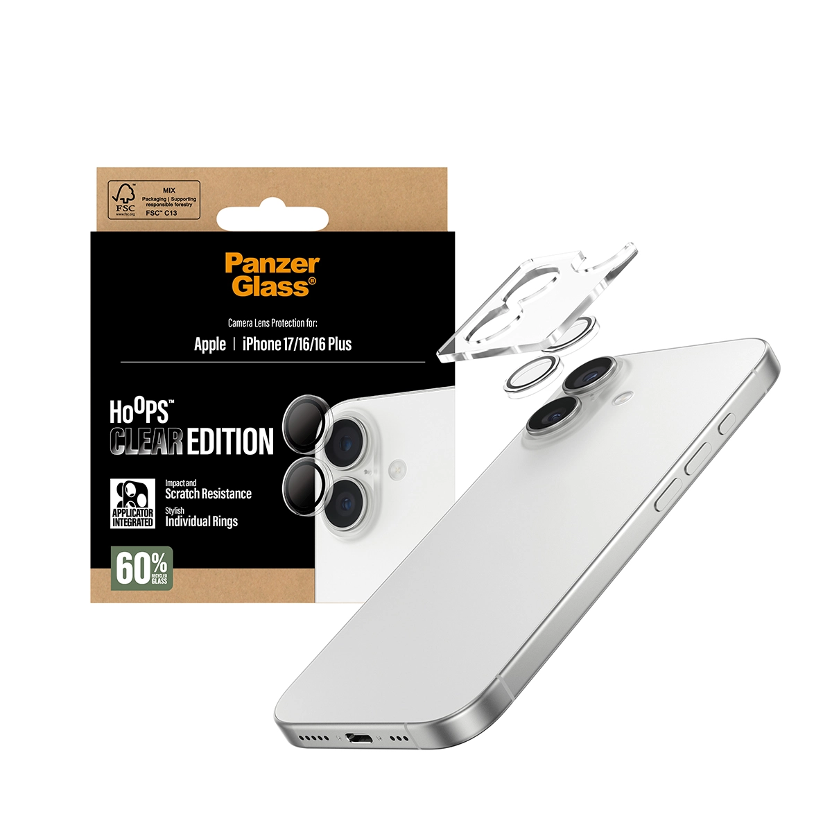 PANZERGLASS Hoops iPhone 16 és 16 Plus, iPhone 17 kameralencse-védő - áttetsző