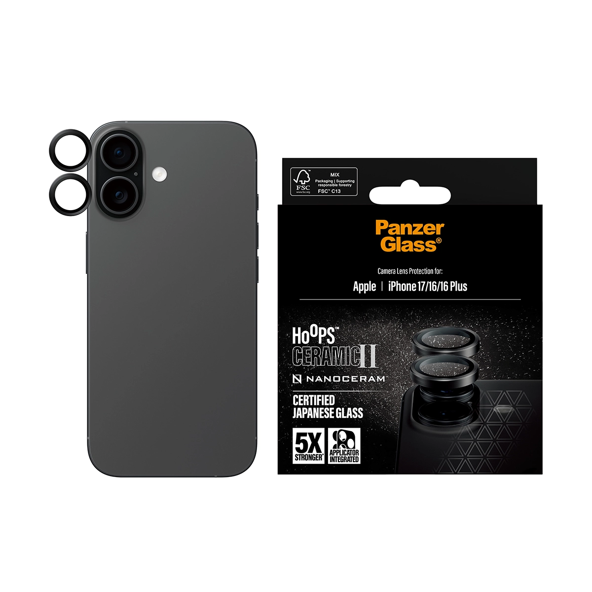 PANZERGLASS Hoops iPhone 16 és 16 Plus, iPhone 17 kameralencse-védő - kerámia