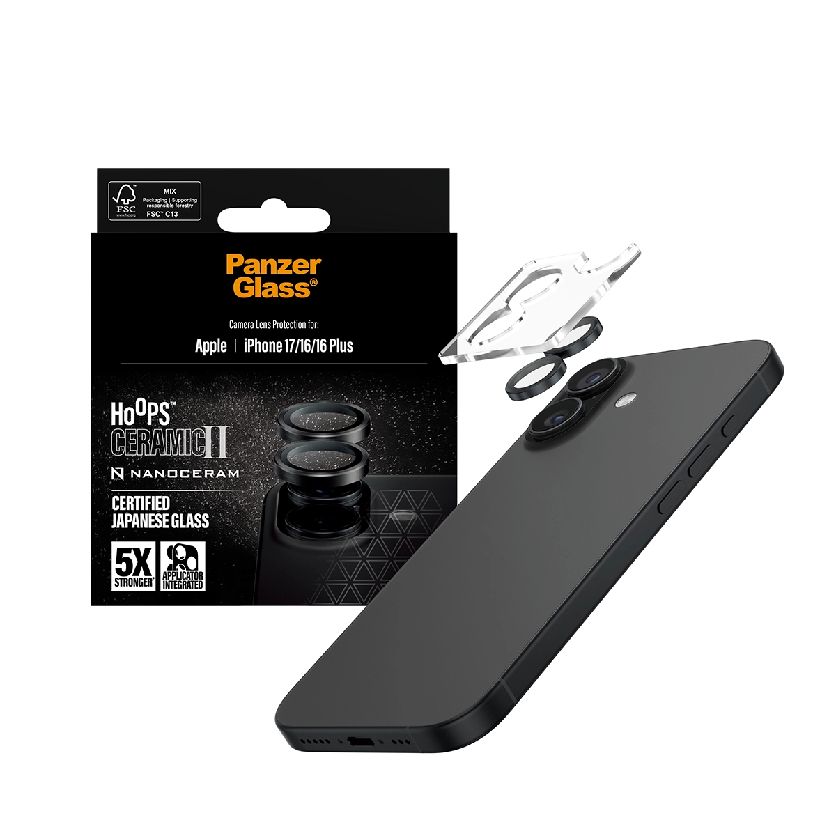 PANZERGLASS Hoops iPhone 16 és 16 Plus, iPhone 17 kameralencse-védő - kerámia