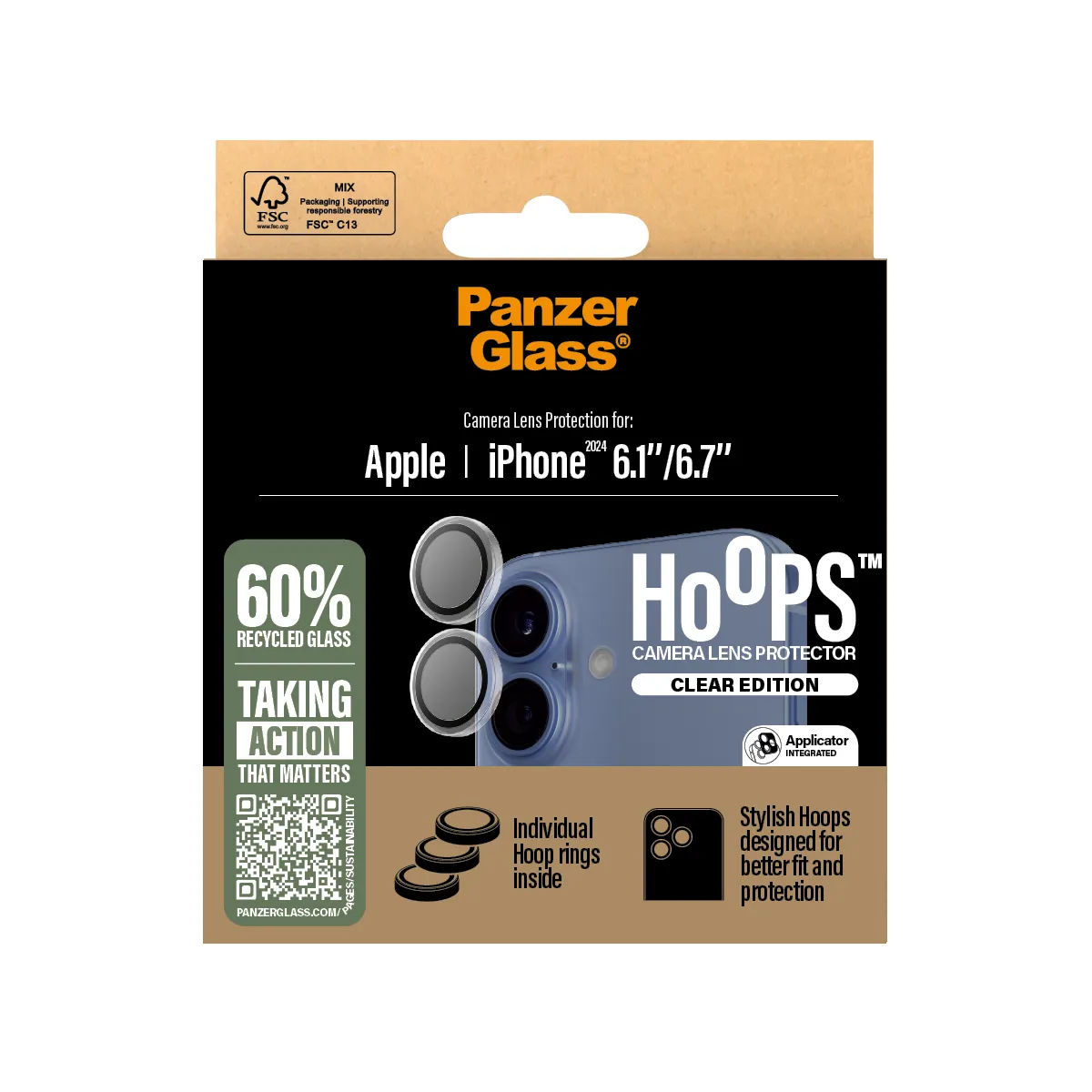 PANZERGLASS Hoops iPhone 16 és iPhone 16 Plus kameralencse-védő - átlátszó