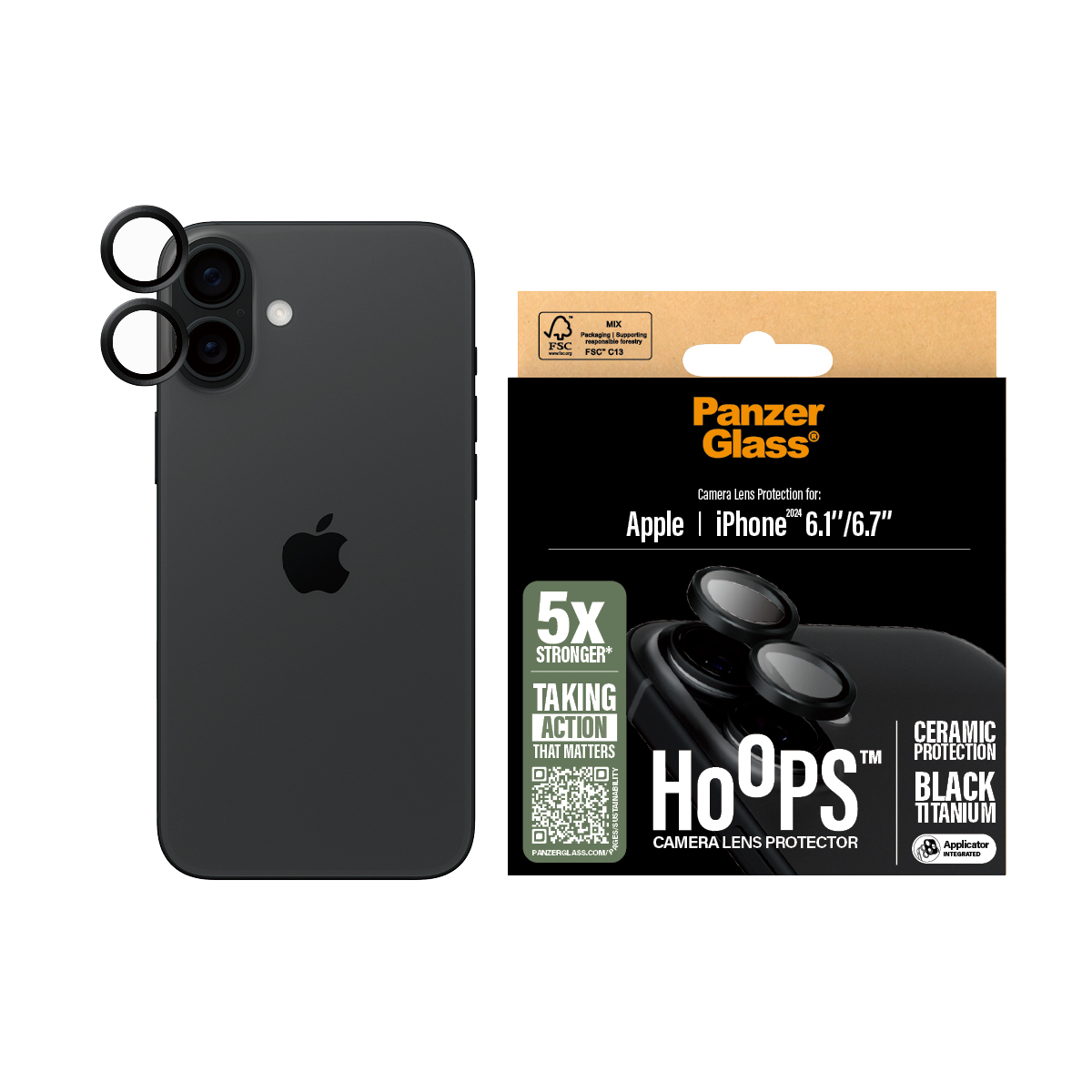 PANZERGLASS Hoops iPhone 16 és iPhone 16 Plus kameralencse-védő - kerámia