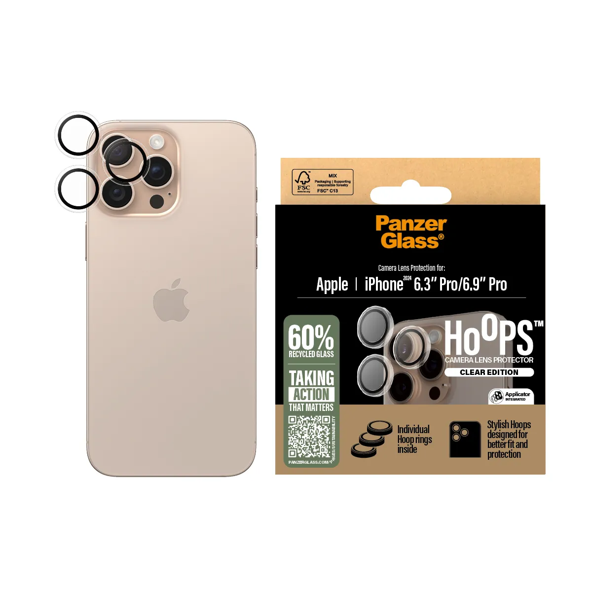 PANZERGLASS Hoops iPhone 16 Pro és iPhone 16 Pro Max kameralencse-védő - átlátszó