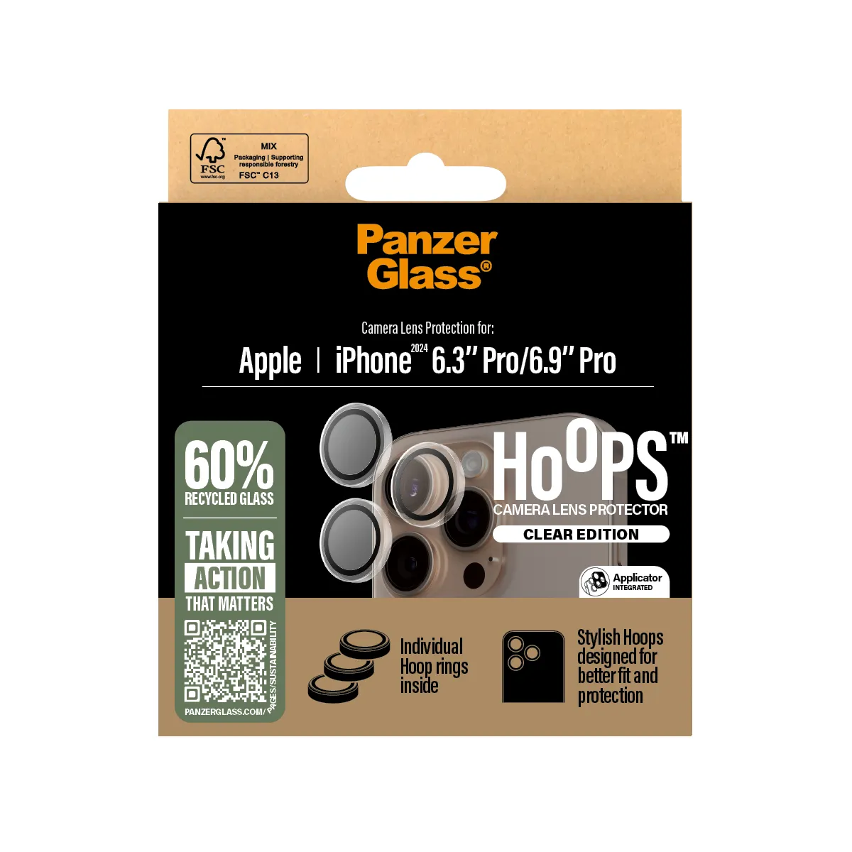 PANZERGLASS Hoops iPhone 16 Pro és iPhone 16 Pro Max kameralencse-védő - átlátszó