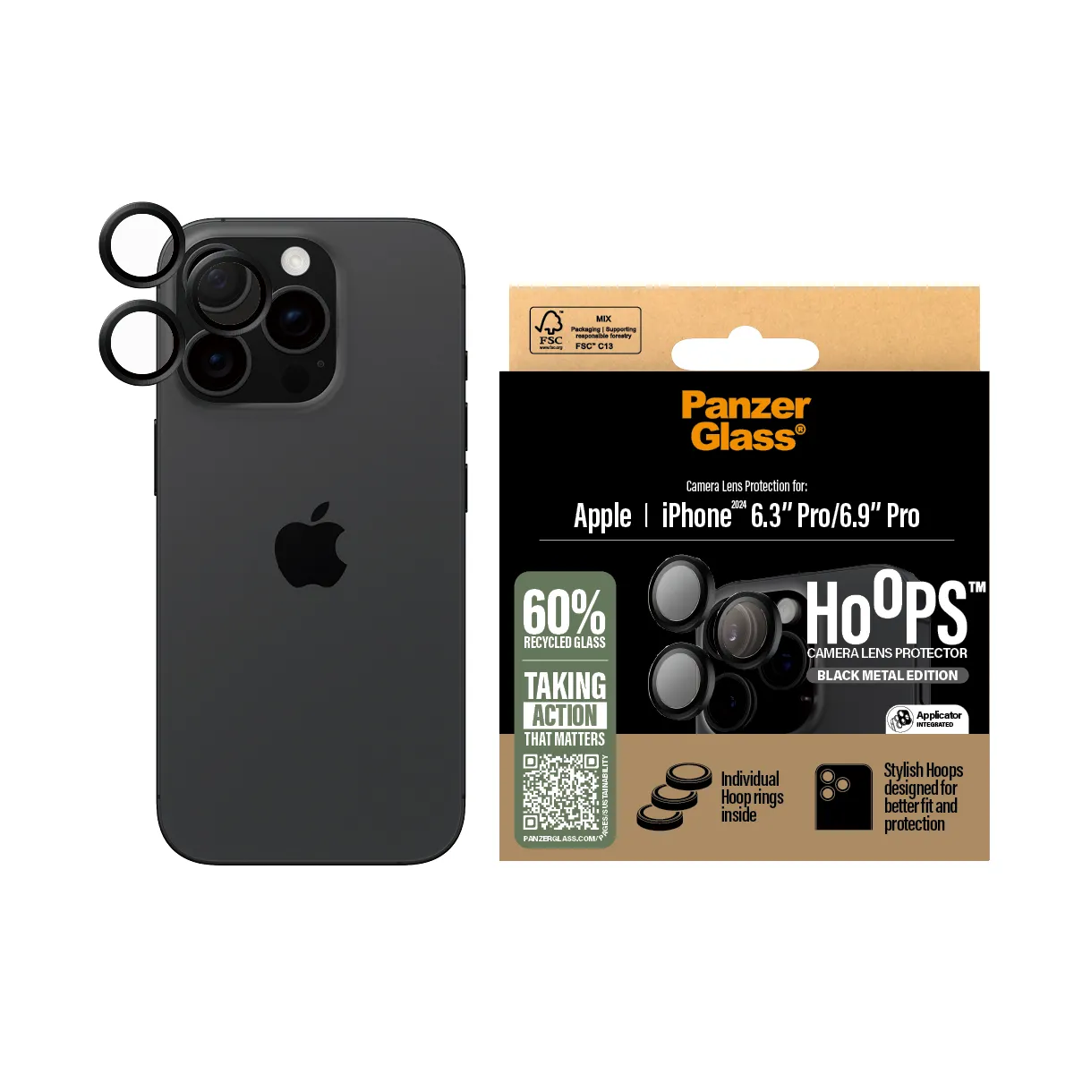 PANZERGLASS Hoops iPhone 16 Pro és iPhone 16 Pro Max kameralencse-védő - fekete