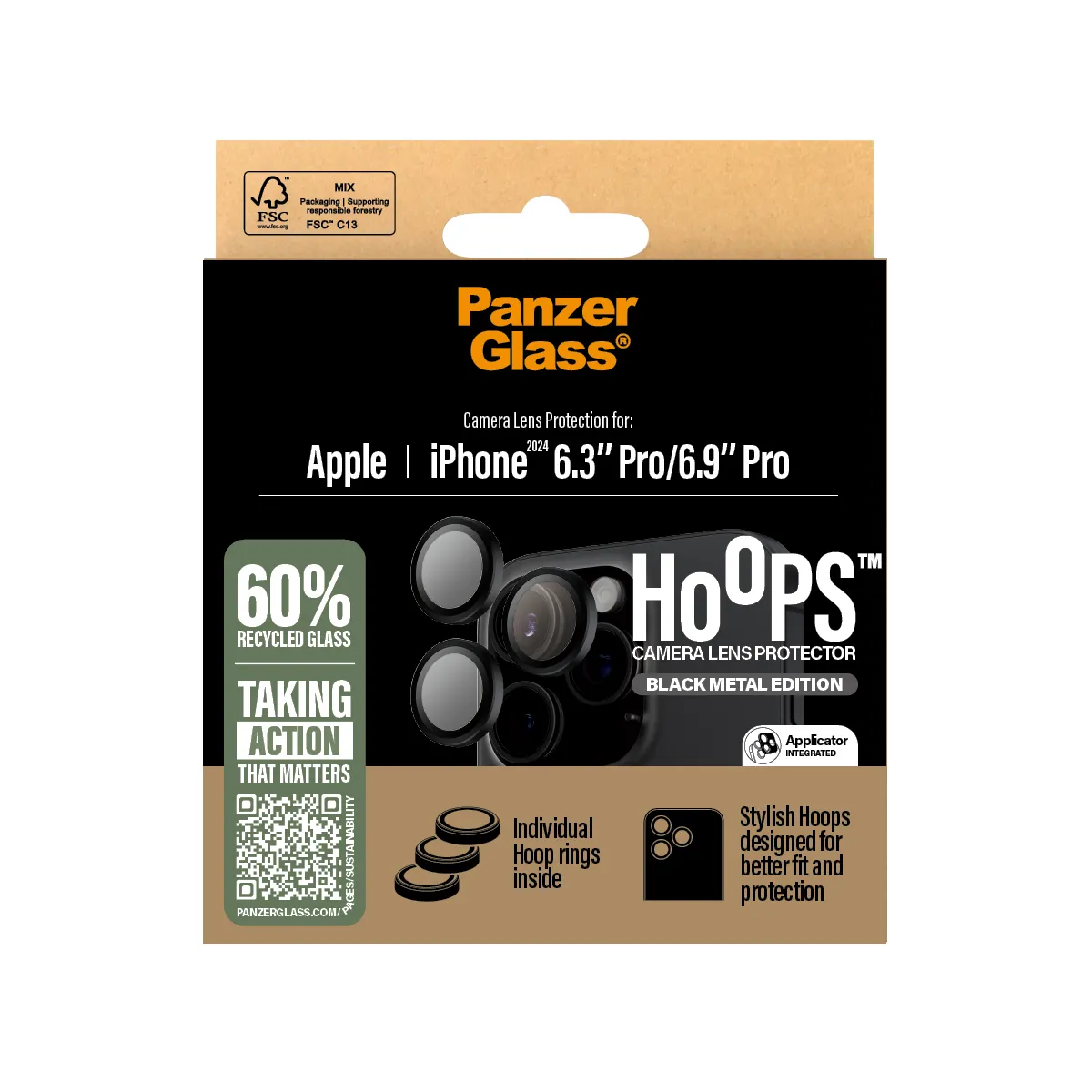 PANZERGLASS Hoops iPhone 16 Pro és iPhone 16 Pro Max kameralencse-védő - fekete