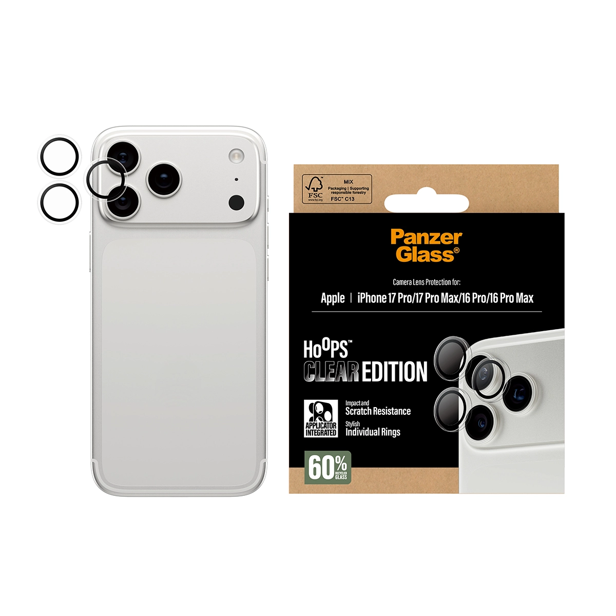 PANZERGLASS Hoops iPhone 16 Pro és Pro Max, iPhone 17 Pro és Pro Max kameralencse-védő - áttetsző