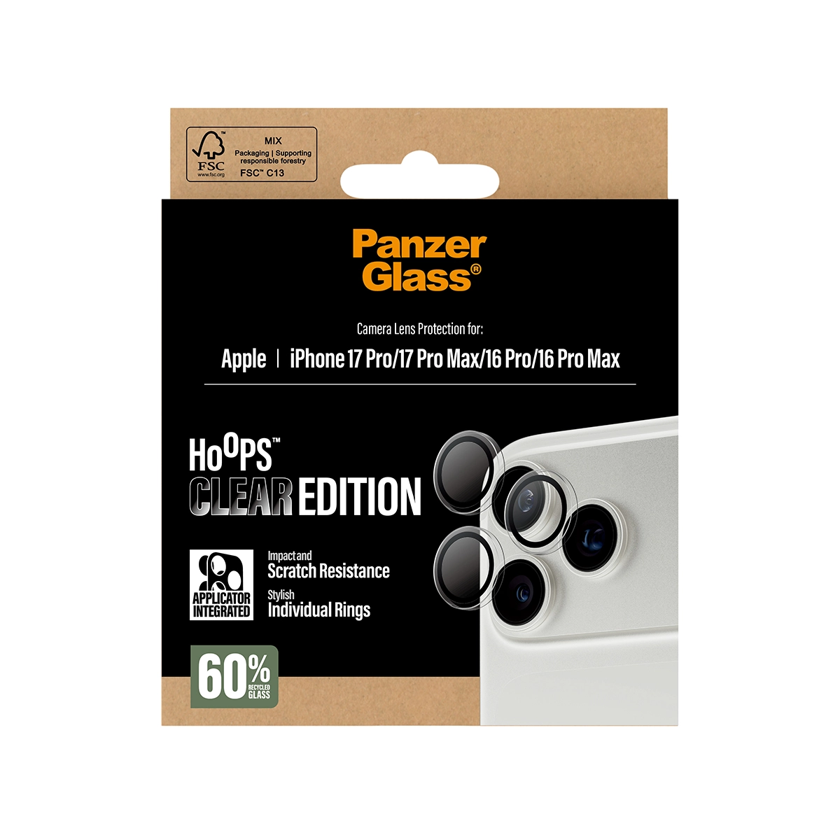 PANZERGLASS Hoops iPhone 16 Pro és Pro Max, iPhone 17 Pro és Pro Max kameralencse-védő - áttetsző