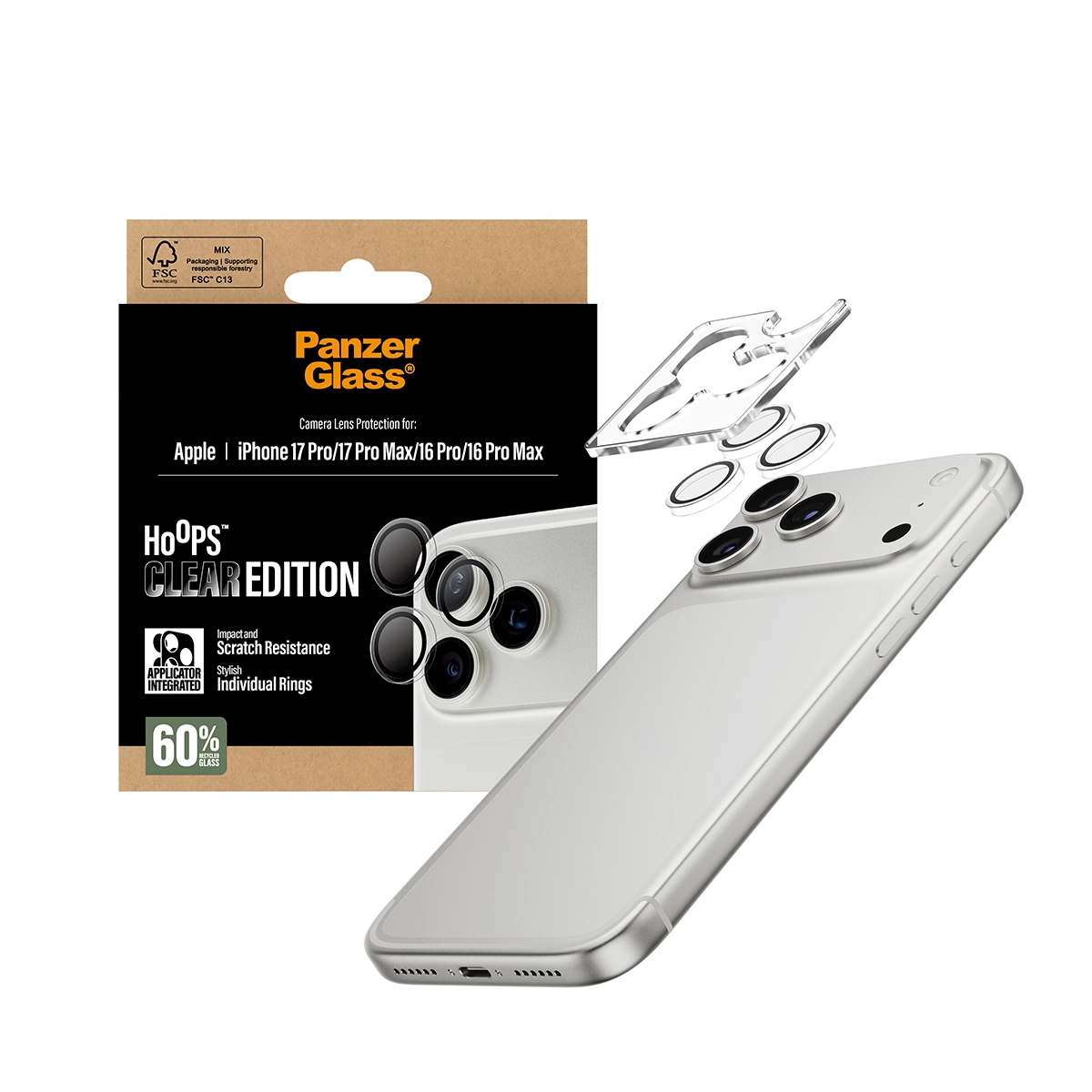 PANZERGLASS Hoops iPhone 16 Pro és Pro Max, iPhone 17 Pro és Pro Max kameralencse-védő - áttetsző