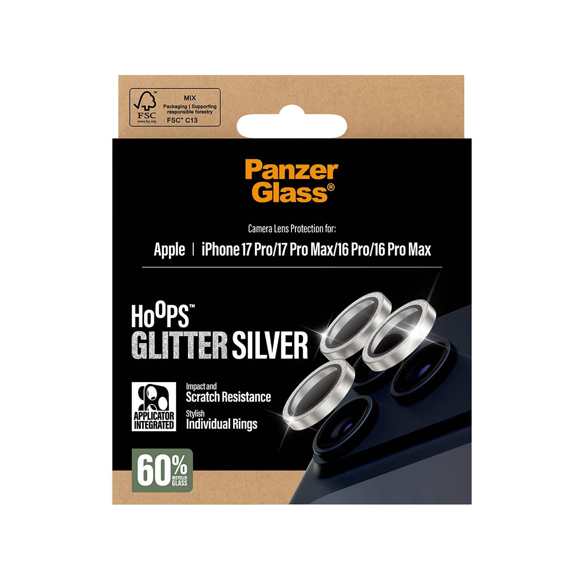 PANZERGLASS Hoops iPhone 16 Pro és Pro Max, iPhone 17 Pro és Pro Max kameralencse-védő - csillogó ezüst
