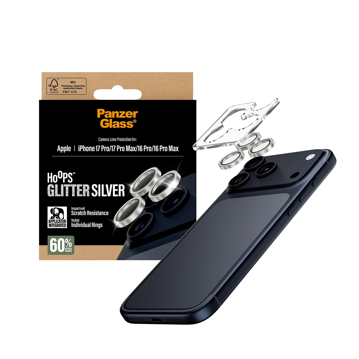 PANZERGLASS Hoops iPhone 16 Pro és Pro Max, iPhone 17 Pro és Pro Max kameralencse-védő - csillogó ezüst
