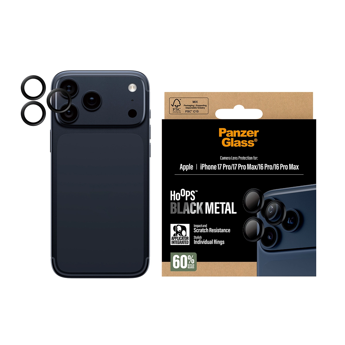 PANZERGLASS Hoops iPhone 16 Pro és Pro Max, iPhone 17 Pro és Pro Max kameralencse-védő - fekete