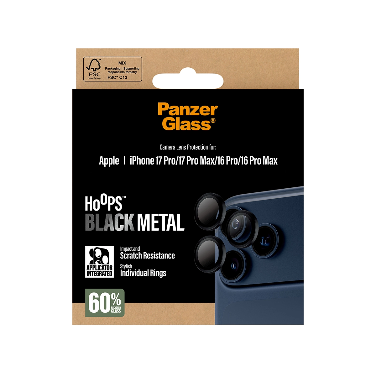 PANZERGLASS Hoops iPhone 16 Pro és Pro Max, iPhone 17 Pro és Pro Max kameralencse-védő - fekete