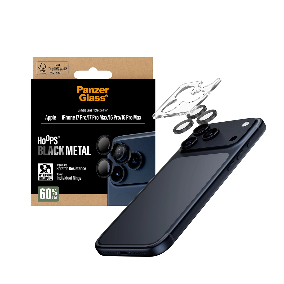 PANZERGLASS Hoops iPhone 16 Pro és Pro Max, iPhone 17 Pro és Pro Max kameralencse-védő - fekete