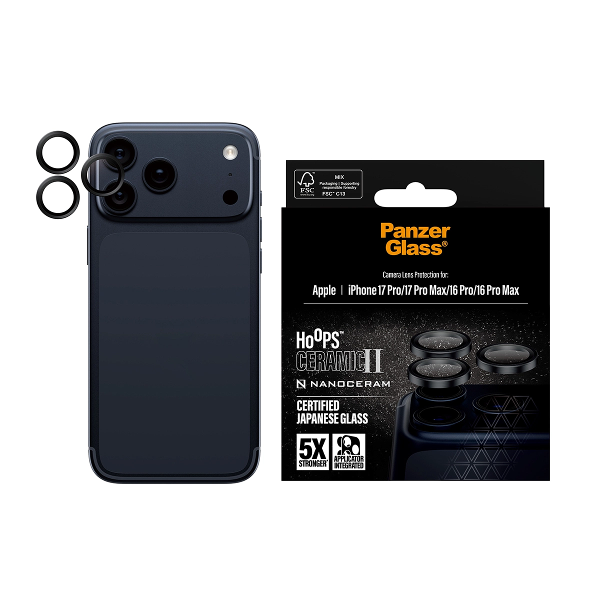 PANZERGLASS Hoops iPhone 16 Pro és Pro Max, iPhone 17 Pro és Pro Max kameralencse-védő - kerámia