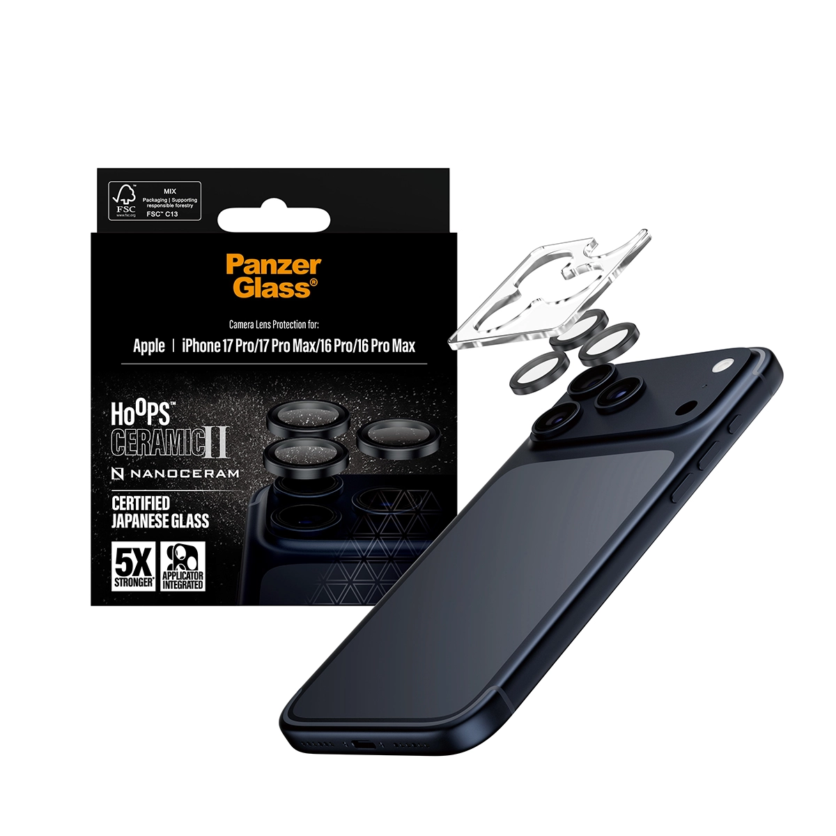PANZERGLASS Hoops iPhone 16 Pro és Pro Max, iPhone 17 Pro és Pro Max kameralencse-védő - kerámia