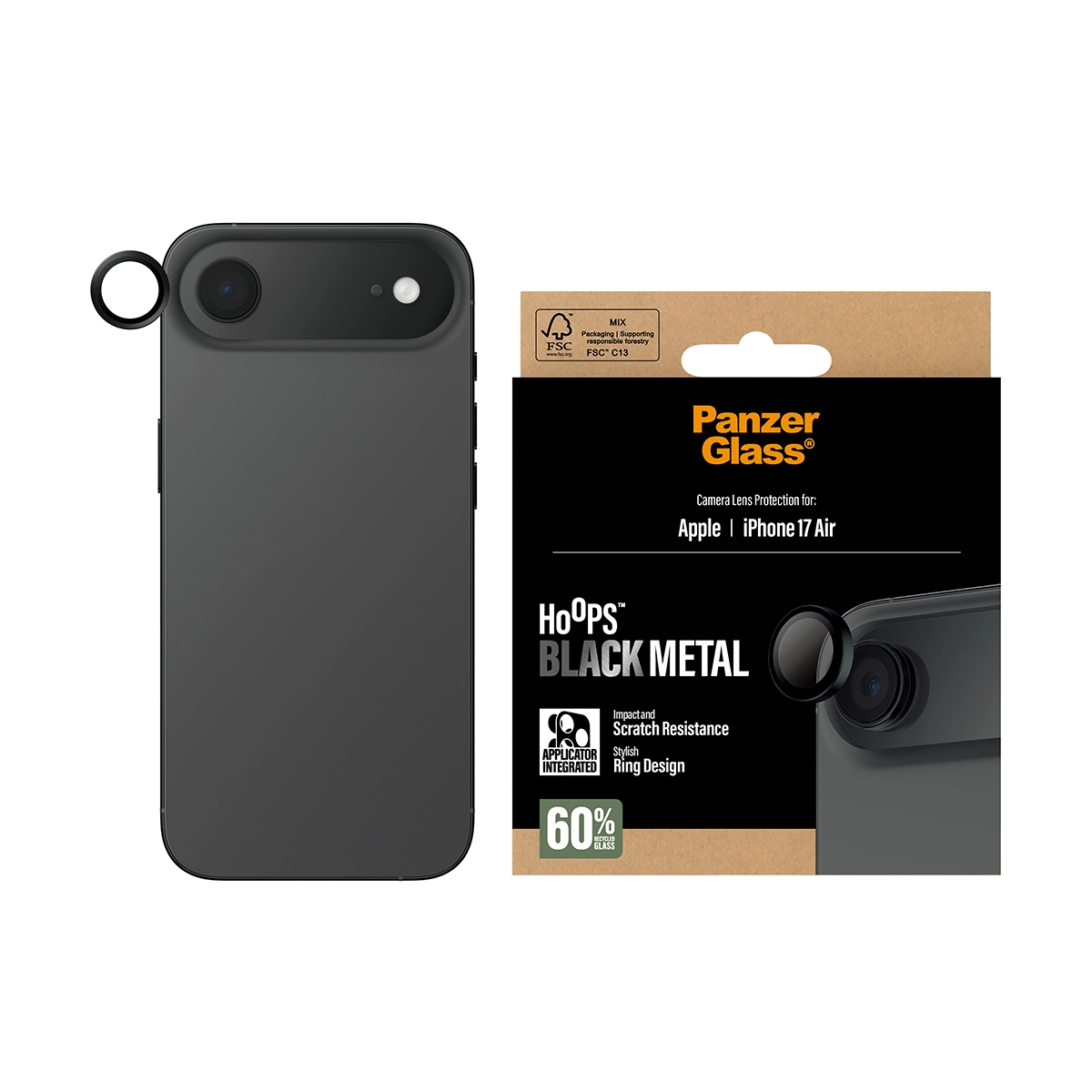 PANZERGLASS Hoops iPhone Air kameralencse-védő - fekete