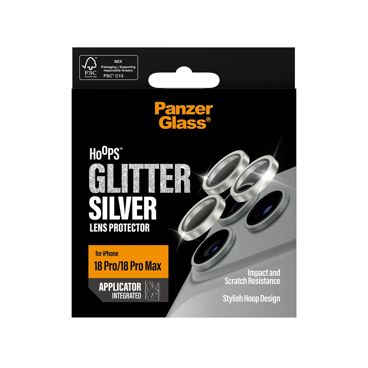 PanzerGlass Hoops iPhone 18 Pro és Pro Max kameralencse-védő - csillámos ezüst