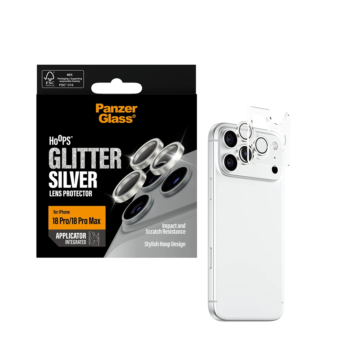 PanzerGlass Hoops iPhone 18 Pro és Pro Max kameralencse-védő - csillámos ezüst