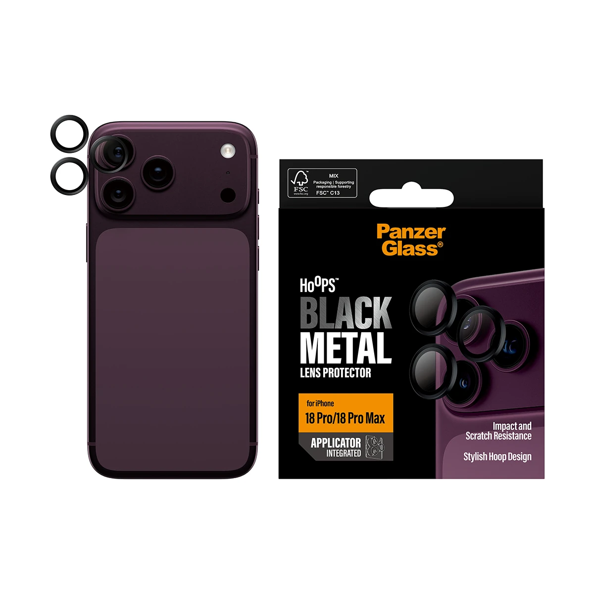 PanzerGlass Hoops iPhone 18 Pro és Pro Max kameralencse-védő - fekete