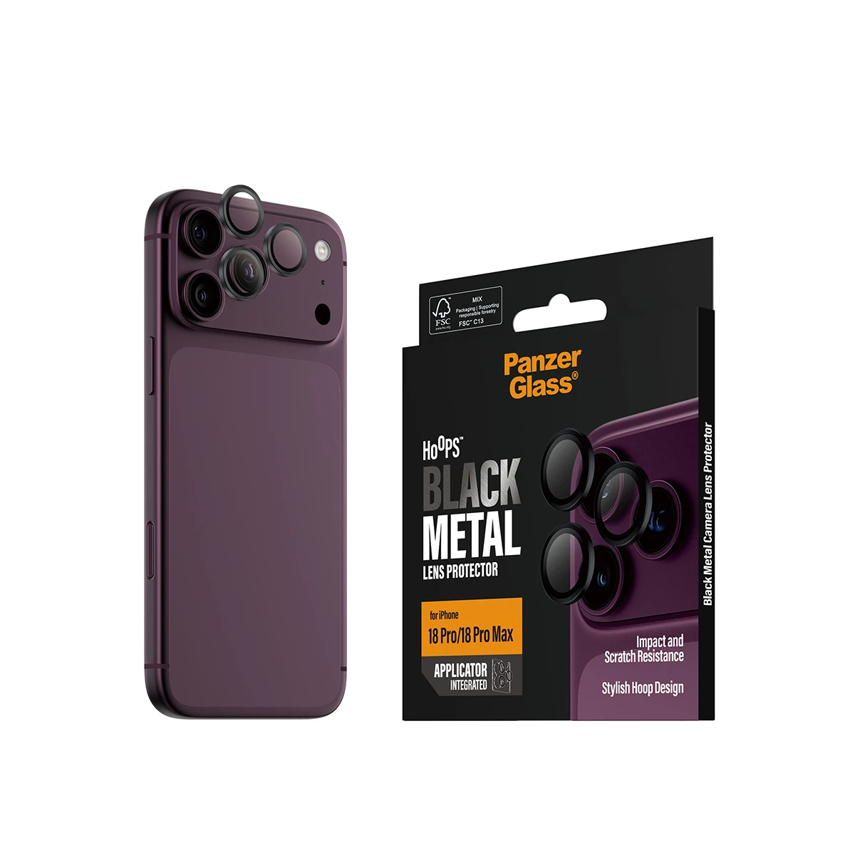 PanzerGlass Hoops iPhone 18 Pro és Pro Max kameralencse-védő - fekete